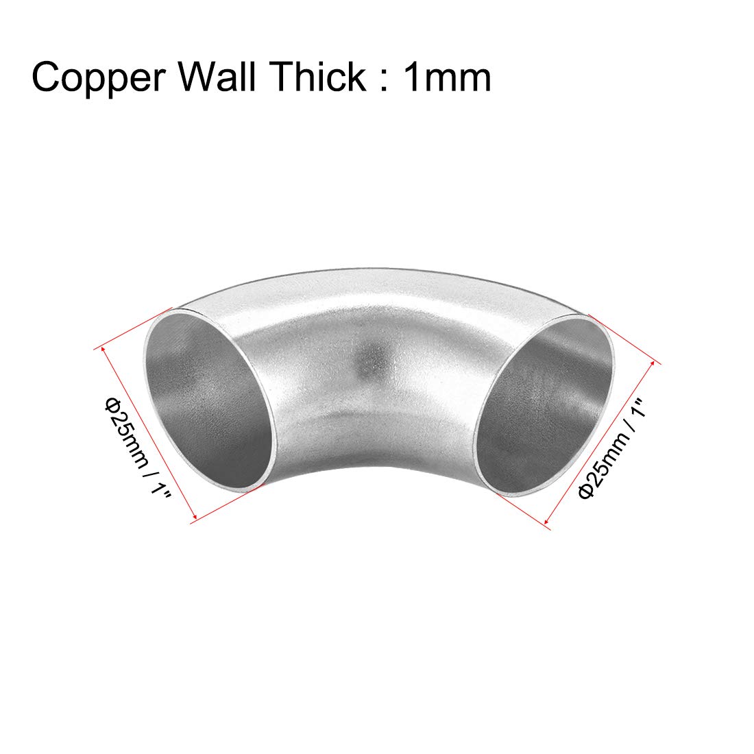 304 Stainless Steel 1-inch OD Long Radius 90 Degree Elbow Pipe Fitting - 1mm Thick Butt-Weld for Plumbing, HVAC, and Industrial Piping Systems