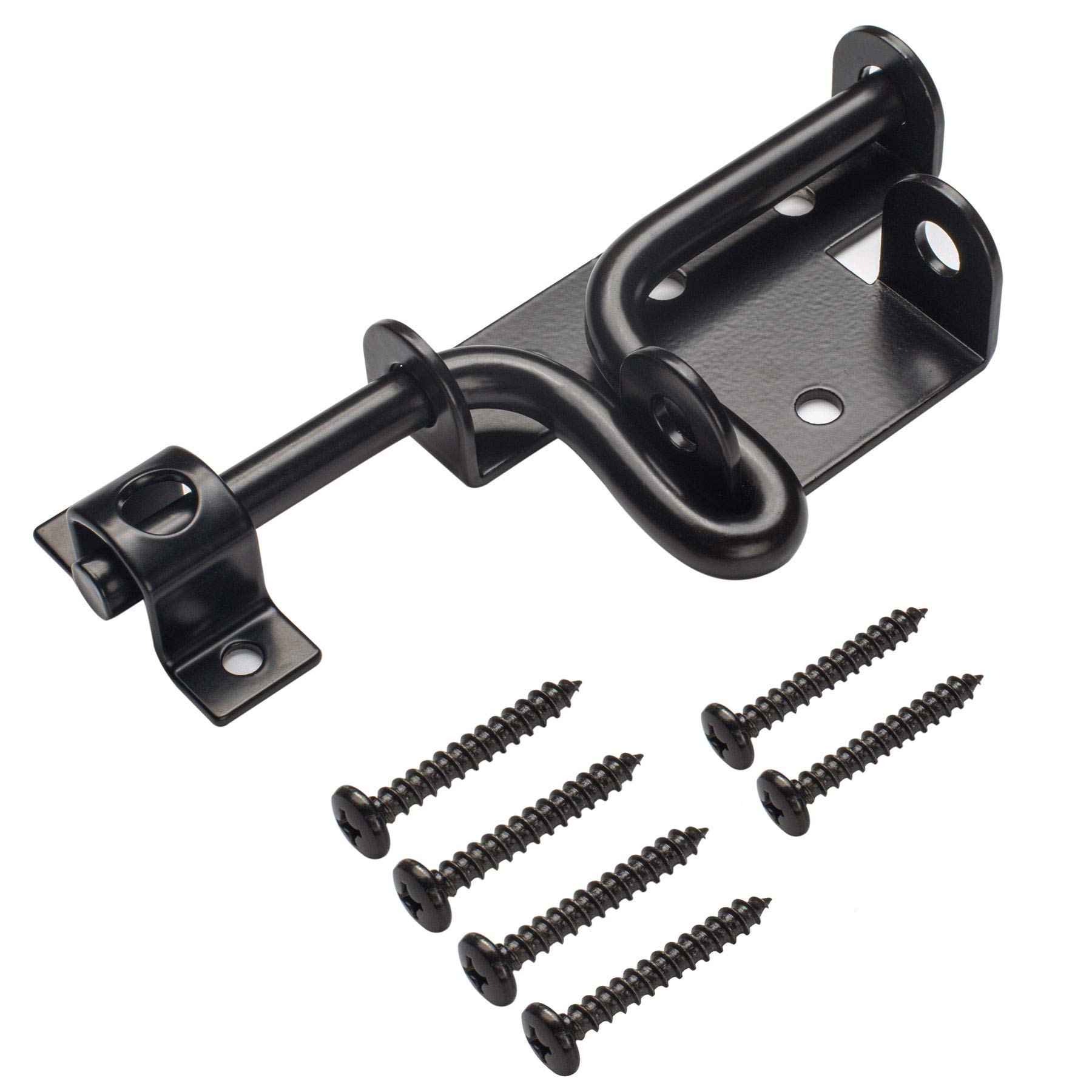Heavy Duty Slide Bolt Gate Latch with Padlock Hole - Outdoor Sliding Door Lock for Wooden Fences, Barn Doors, Sheds & Garden Gates - Black Finish - Secure Your Backyard, Farm or Patio with Durable Gate Hardware