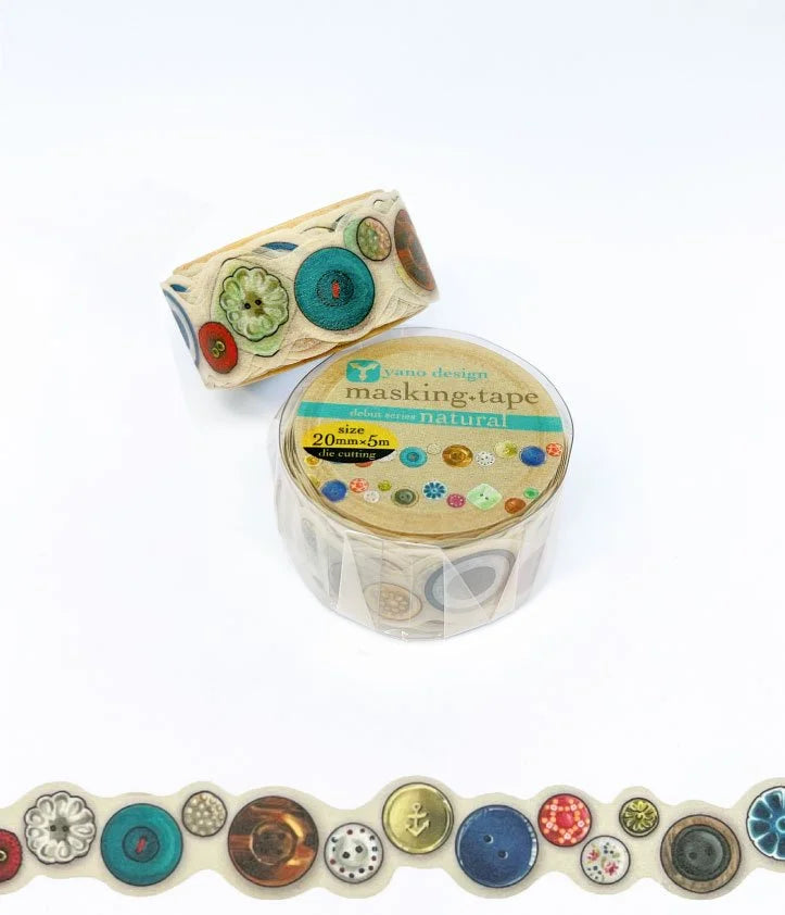 Round Top Yano Design Button Washi Tape - Decorative Japanese Paper Tape for Scrapbooking, Journaling, DIY Crafts & Gift Wrapping