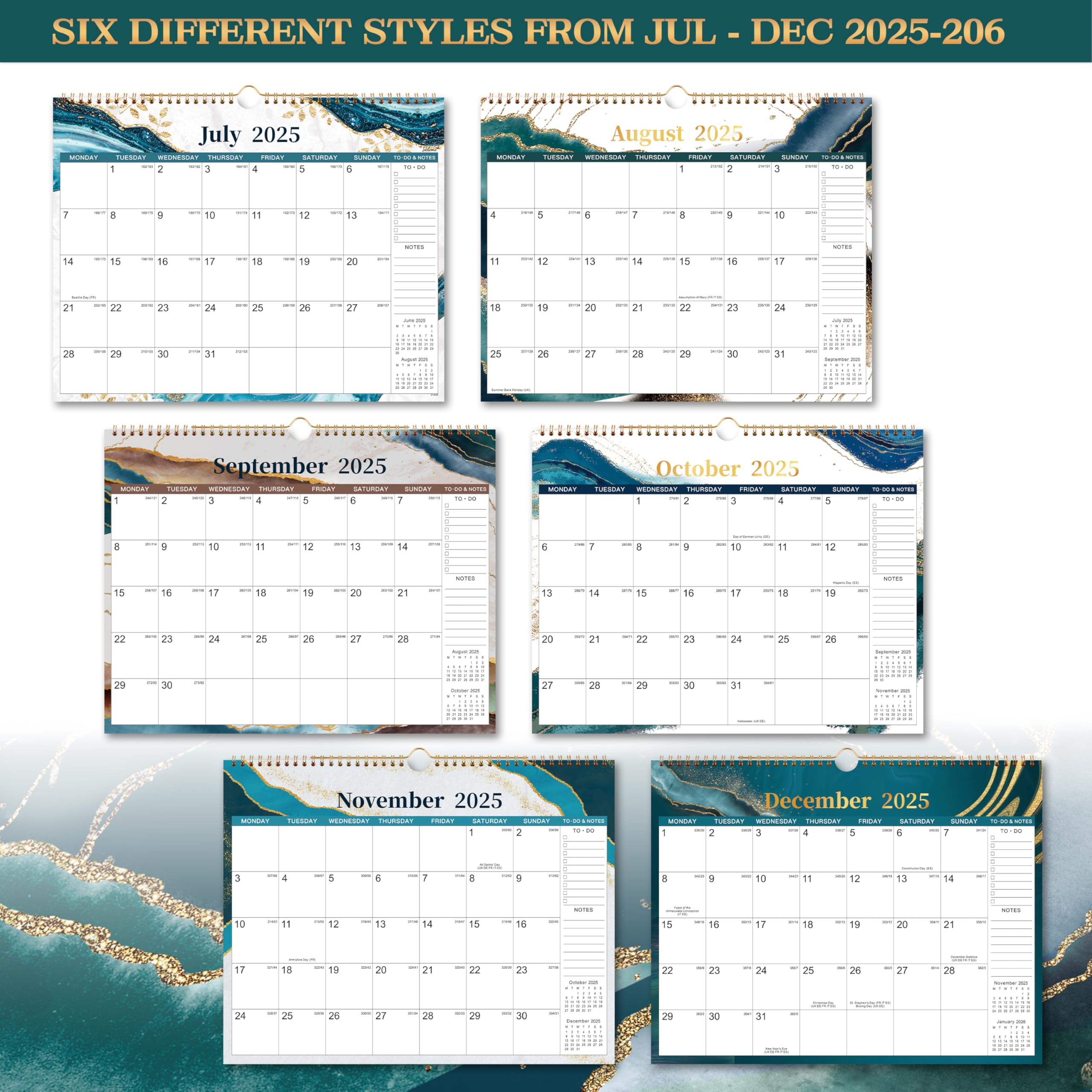 2025-2026 Wall Calendar | July 2025 to December 2026 Monthly Planner | Twin-Wire Binding with Hanging Hook | 14.8