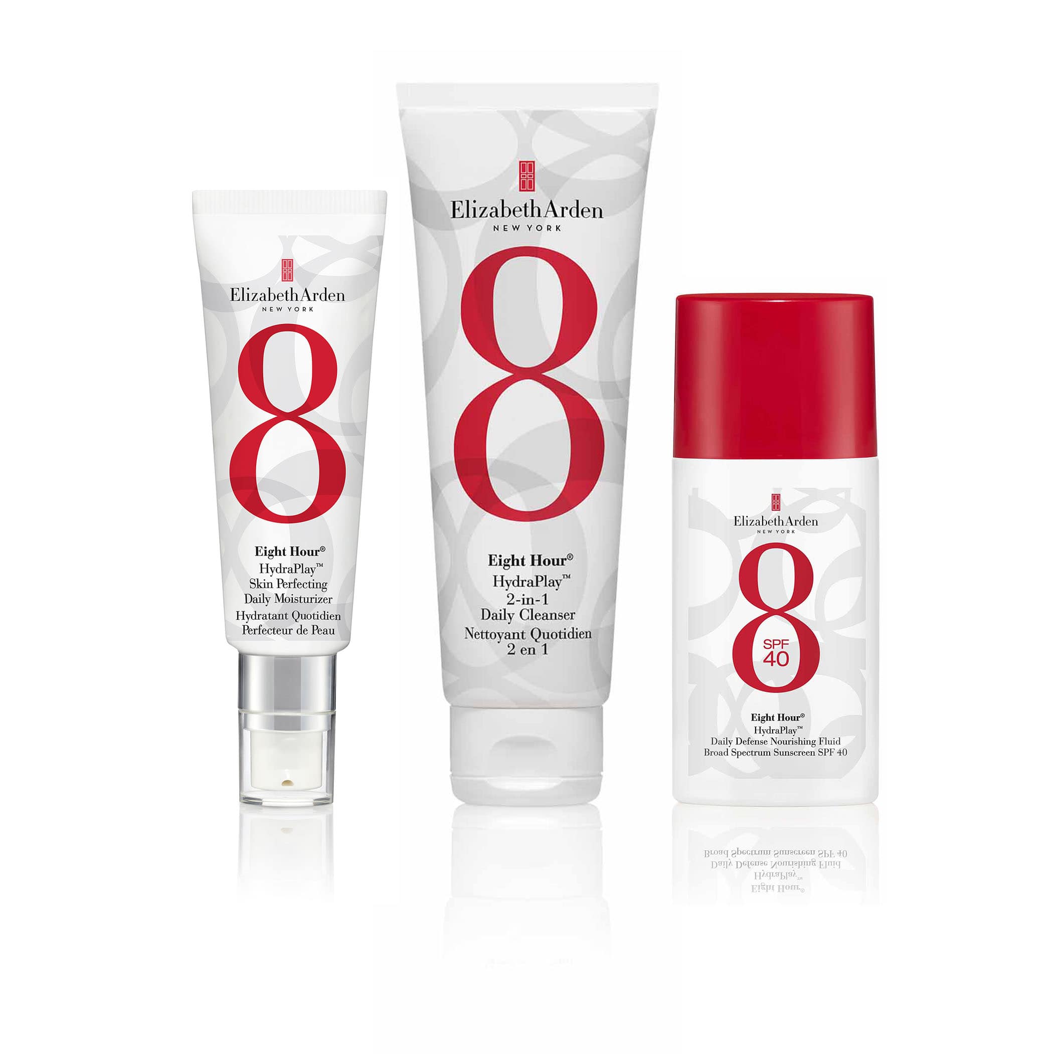 Eight Hour® Hydraplay Cleanse, Hydrate & Protect Skincare Set - 3-Step Facial Care Routine for Dry & Sensitive Skin | Morning & Night Use for Glowing Complexion