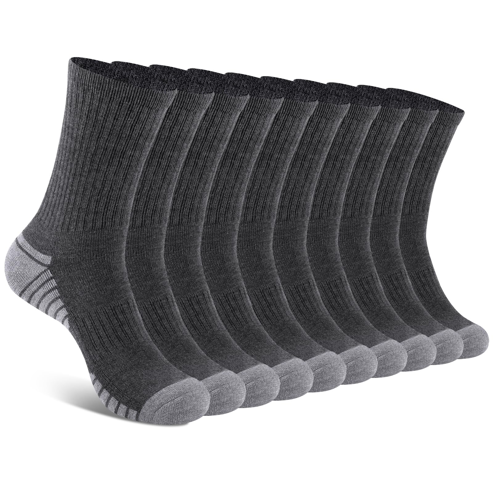 COOVAN 8 Pairs Men's Athletic Crew Socks - Moisture Wicking Cushioned Work Socks for Running, Hiking & Gym - 8 Pack Breathable Comfort Socks for Daily Wear & Sports Activities