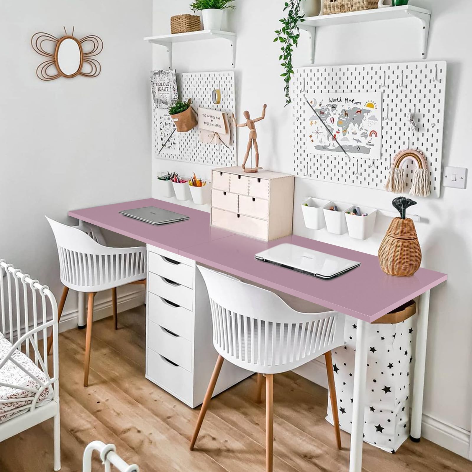 Kaboon 45x20 Inch Universal Table Top - Solid One-Piece Reversible Melamine Desktop for Double Desks & L-Shaped Workstations - Perfect for Home Office, Gaming Setup, and DIY Projects (Nostalgia Rose)