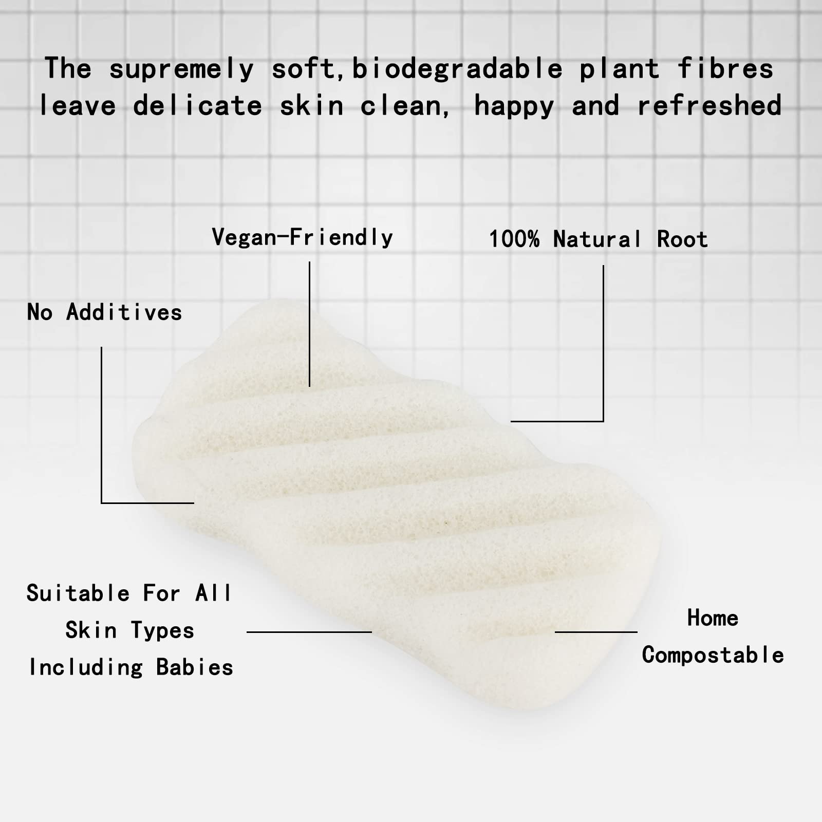QOPAHI Natural Konjac Bath Sponge - Biodegradable & Hypoallergenic Body Scrubber for Sensitive Skin | Gentle Exfoliating Shower Sponge for Women, Men & Kids | Perfect Bath Accessory Gift for Spa, Baby Care & Daily Skincare Routine
