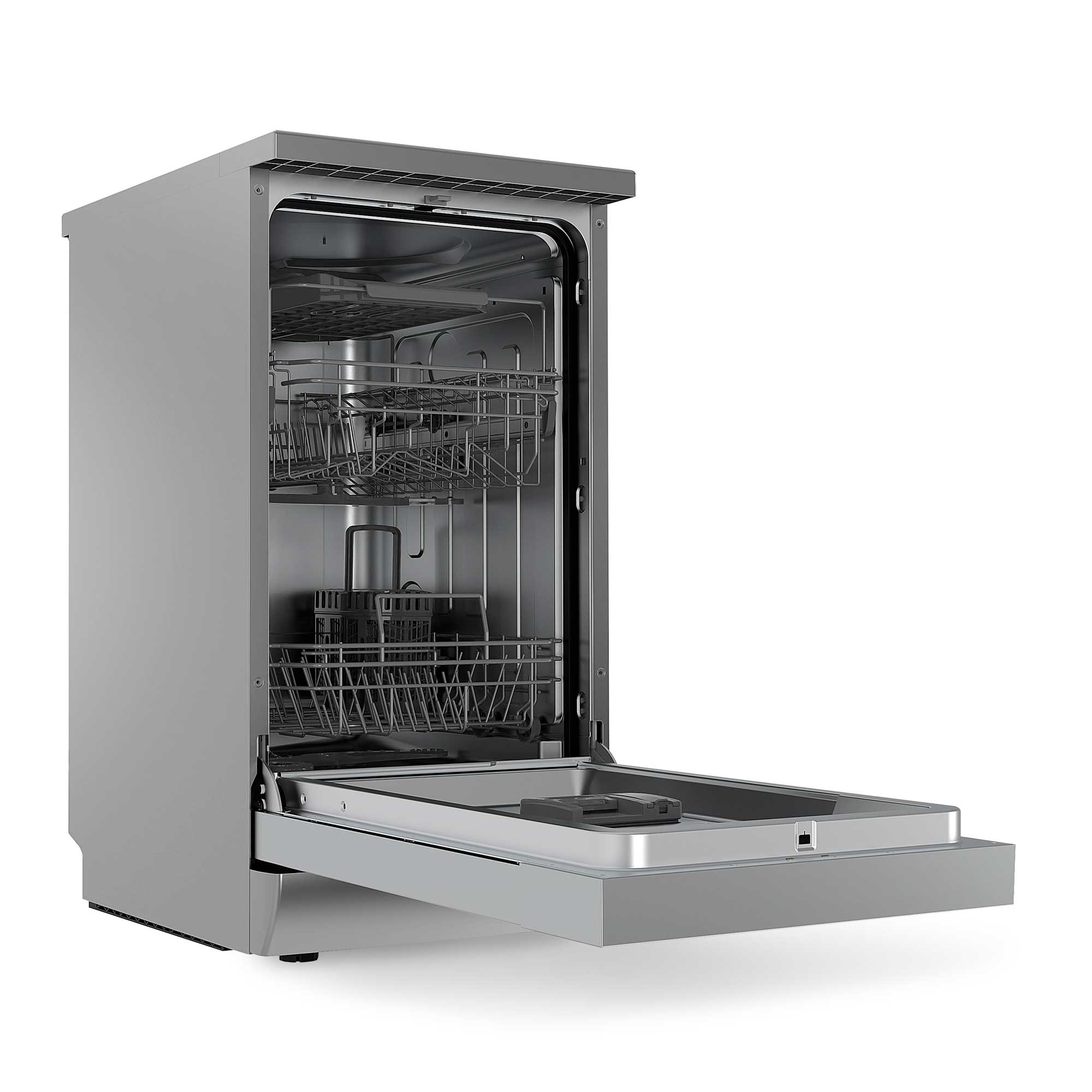 Baridi 45cm Slimline Freestanding Dishwasher - 10 Place Settings, 8 Wash Programs, Energy Efficient, Silver (DH166) - Perfect for Small Kitchens & Apartments