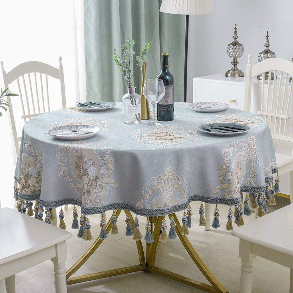 Nordic Style Jacquard Tassel Round Tablecloth - 180cm (71in) Stain Resistant Chenille Table Cover for Dining Room, Kitchen, Banquet & Holiday Parties - Elegant Home Decor & Dinner Party Essential