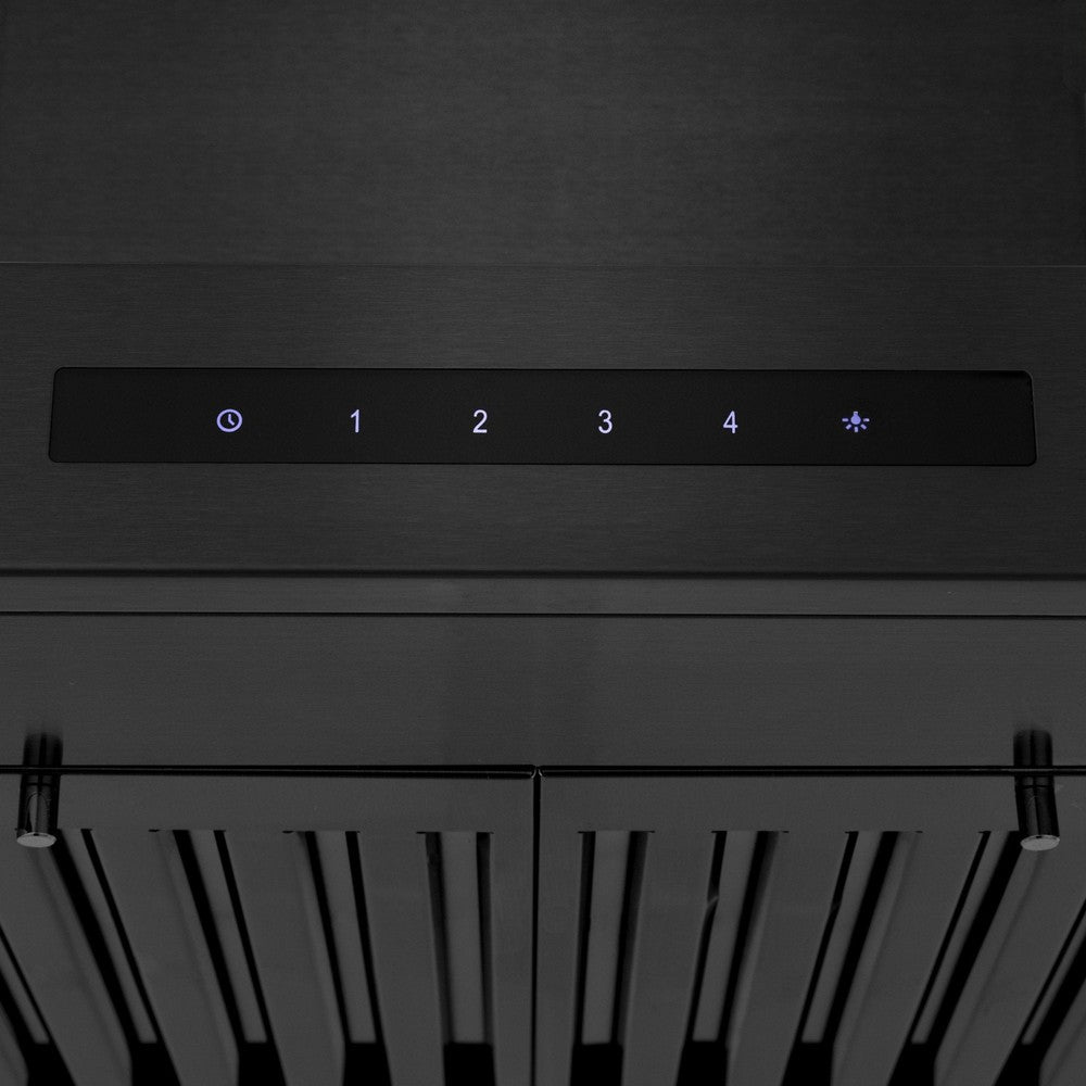 ZLINE Black Stainless Steel Wall Mount Range Hood with Built-in CrownSound Bluetooth Speakers - Modern Kitchen Ventilation for Cooking, Grilling & Entertaining (BSKENCRN BT)