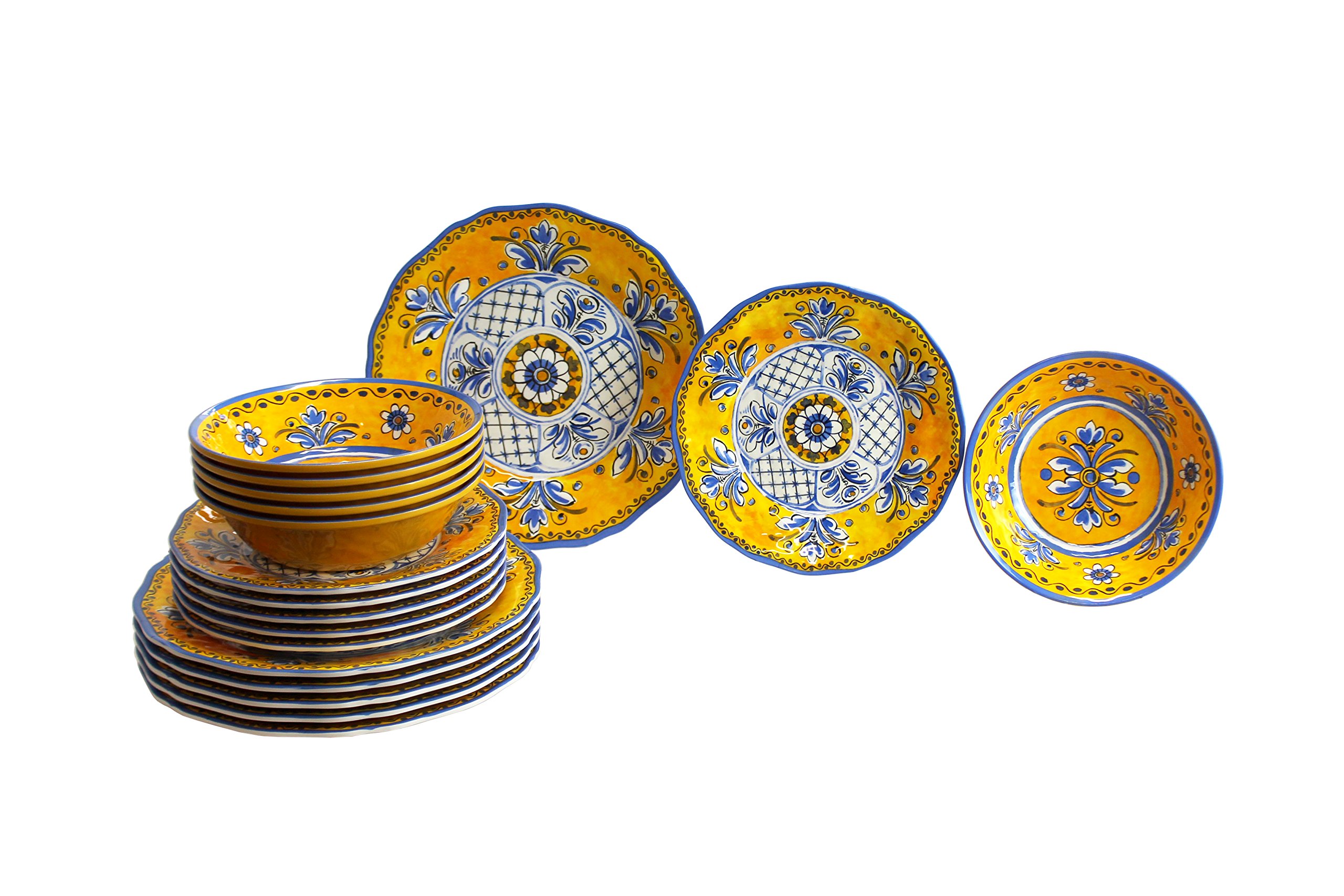 Le Cadeaux 18-Piece Luxury Melamine Dinnerware Set - Service for 6 (Benidorm Collection) - Shatterproof & Elegant Tableware for Indoor/Outdoor Dining, Entertaining & Special Occasions