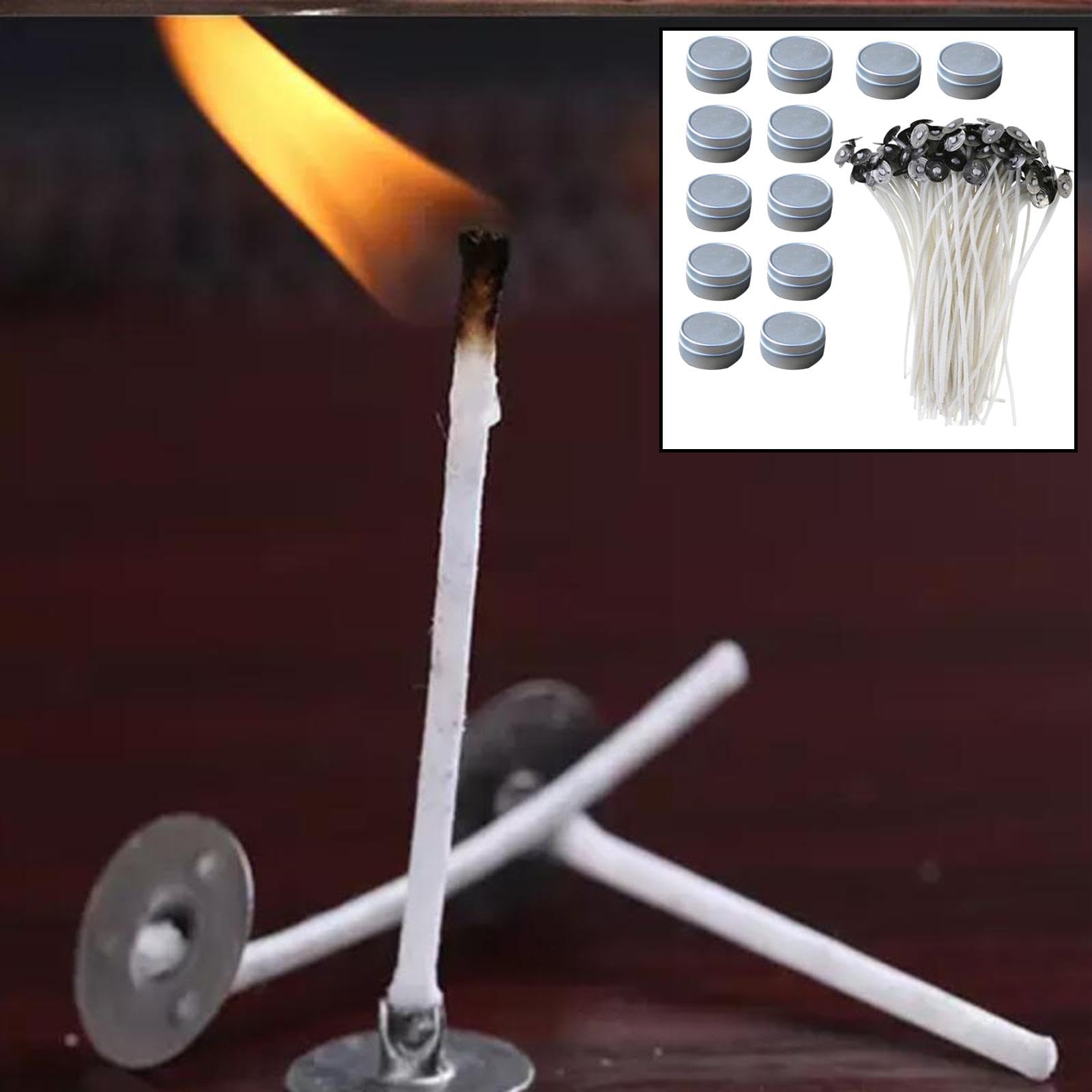 100-Pack Enakshi Pre-Waxed Candle Wicks for DIY Candle Making - Cotton Core with Metal Sustainers - Perfect for Home Crafts, Soap Making & Gift Projects - Ideal for Birthday, Wedding, Holiday Decorations