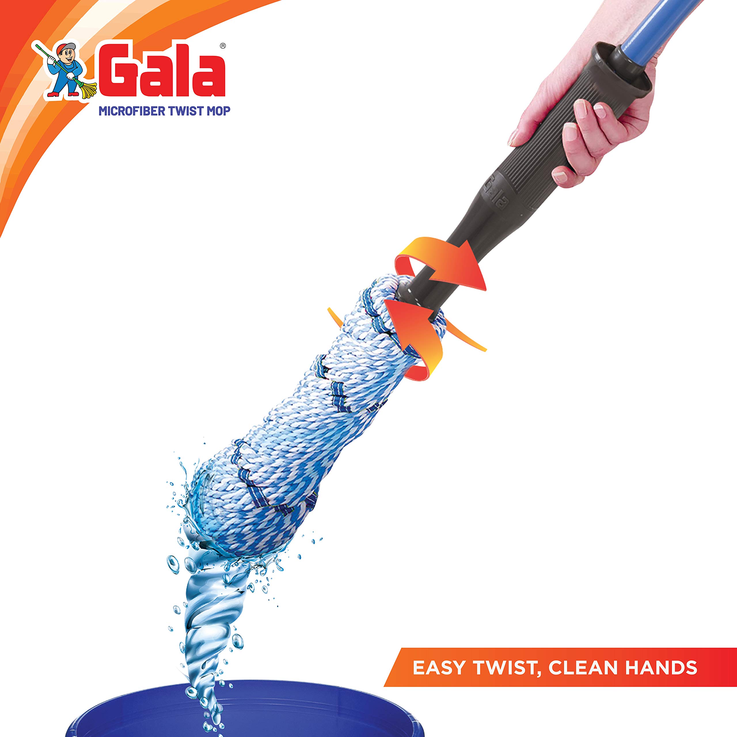 Gala Spin Mop with Extendable Handle & Microfiber Refill (150750) - White & Blue - Easy Floor Cleaning for Hardwood, Tile & Laminate Floors