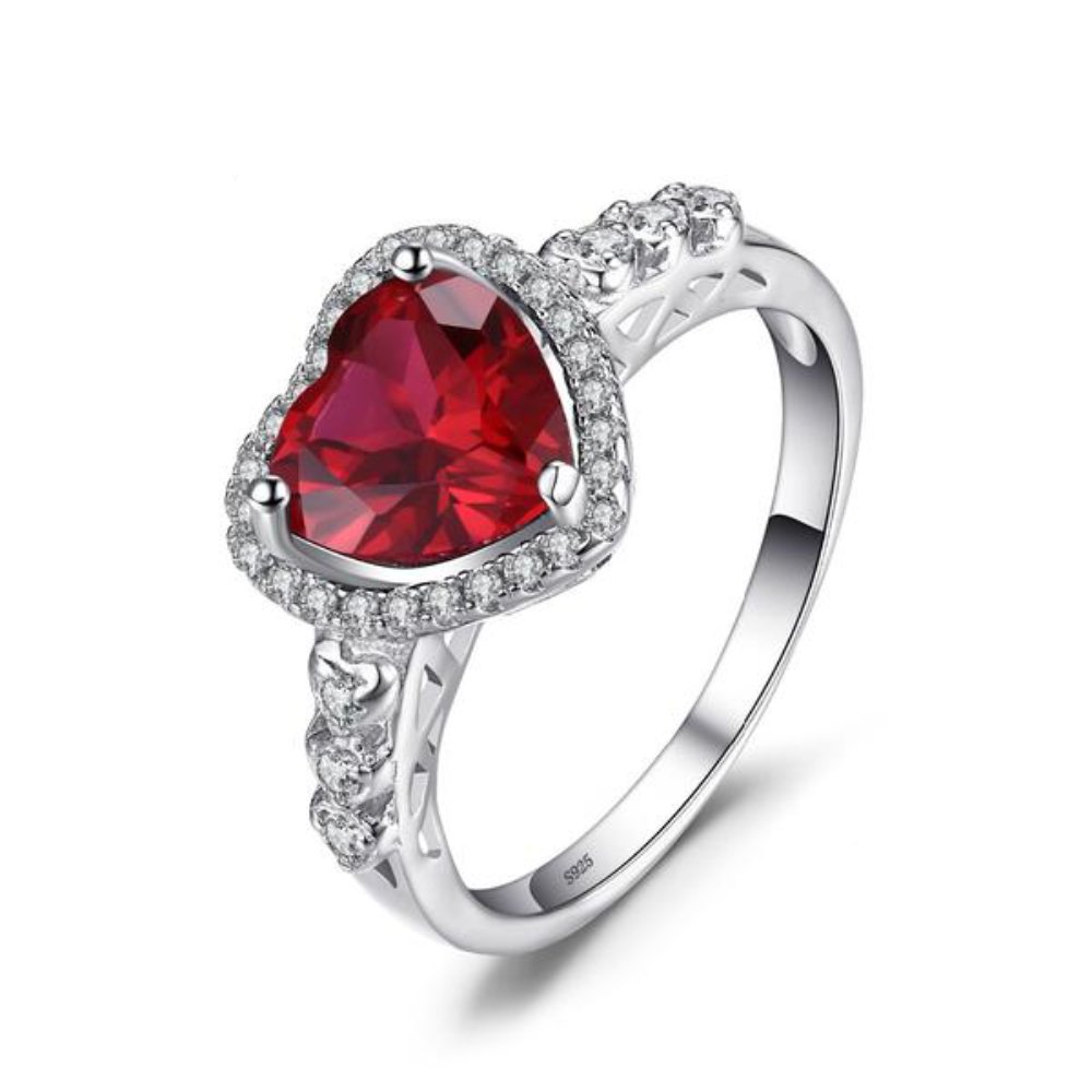 2.53Ct Synthetic Red Ruby Halo Sterling Silver Ring - Heart of Ocean Design | Elegant Jewelry for Women, Perfect Gift for Valentine's Day, Anniversary & Special Occasions