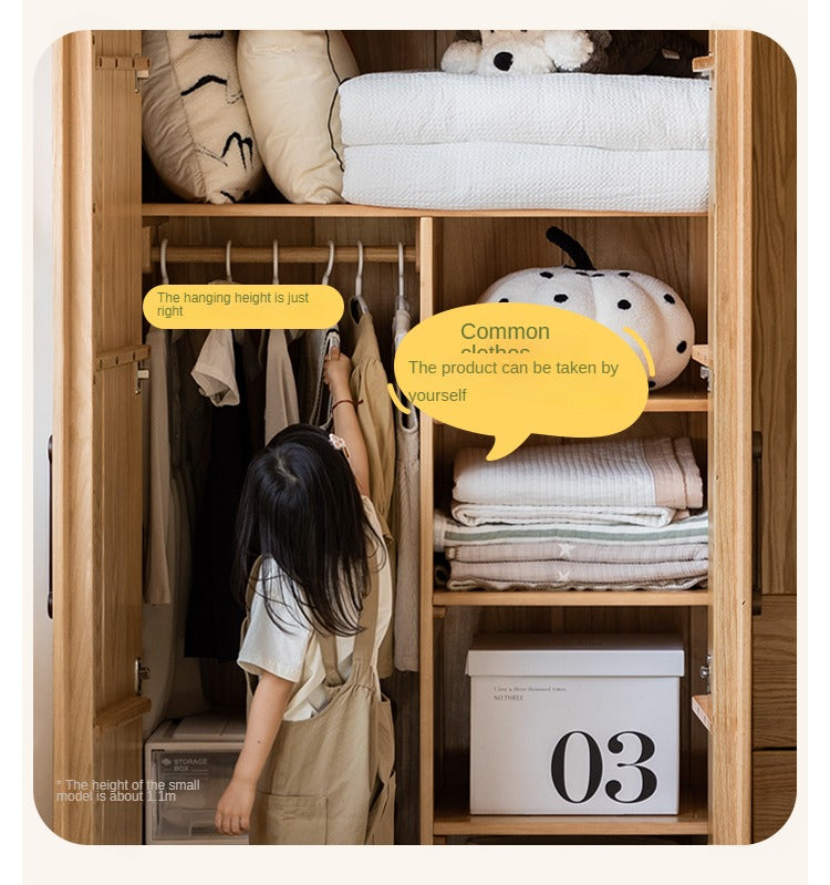 Solid Oak Wood Kids Wardrobe - Durable & Stylish Children's Closet Organizer for Bedroom, Nursery, or Playroom Storage
