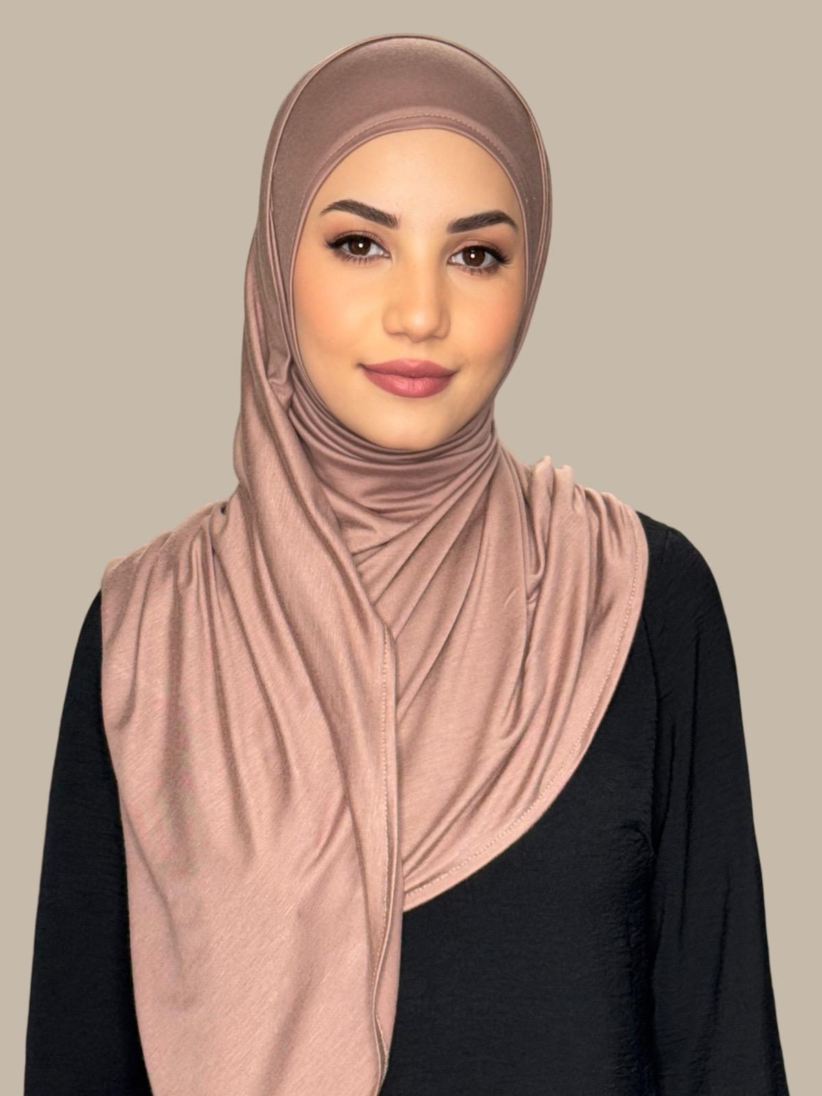 Pre-Sewn Jersey Hijab in Pale Taupe - Soft & Comfortable Muslim Headscarf for Daily Wear & Prayer