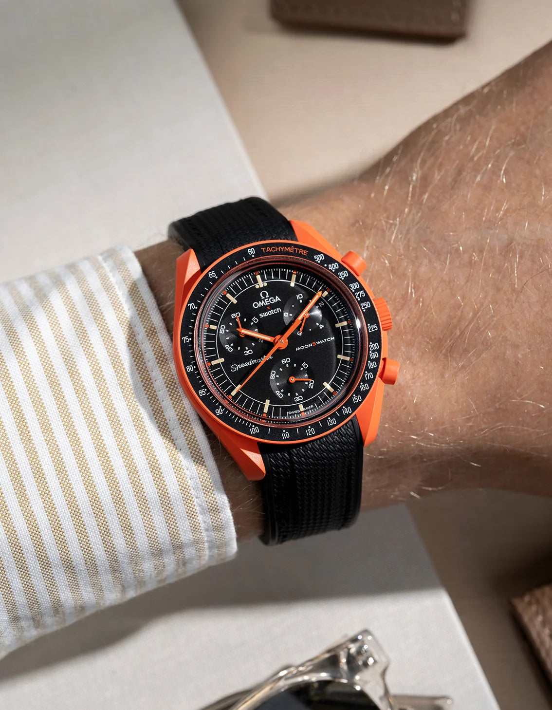 Omega x Swatch MoonSwatch Mission On Earth Lava Rubber Strap - Durable Replacement Watch Band for Outdoor & Casual Wear