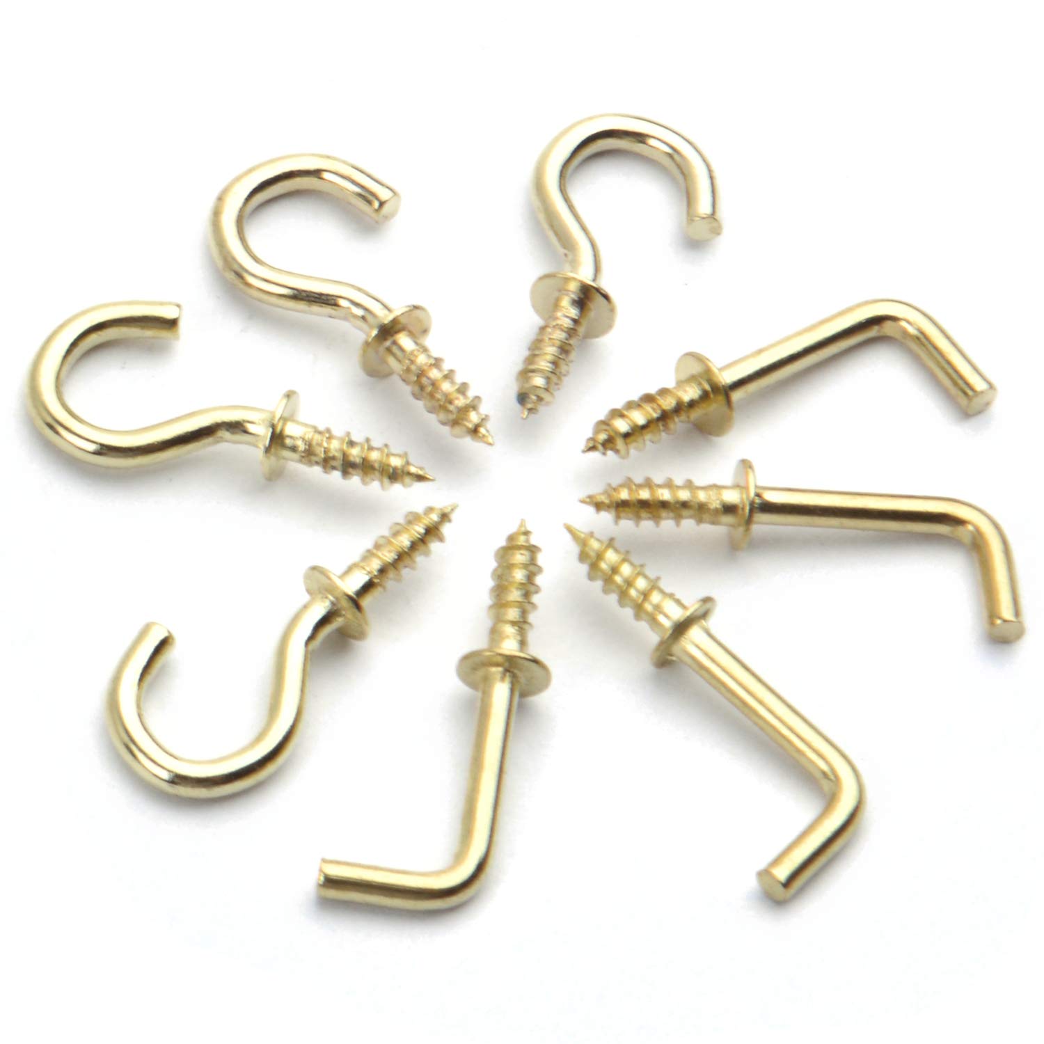 50pcs Gold L Screw Hooks & 50pcs Small Screw Hooks Set - Heavy Duty Shouldered Dresser Hooks & Ceiling Hooks for Hanging Plants, Lights, Decorations - Perfect for Home Organization & DIY Projects