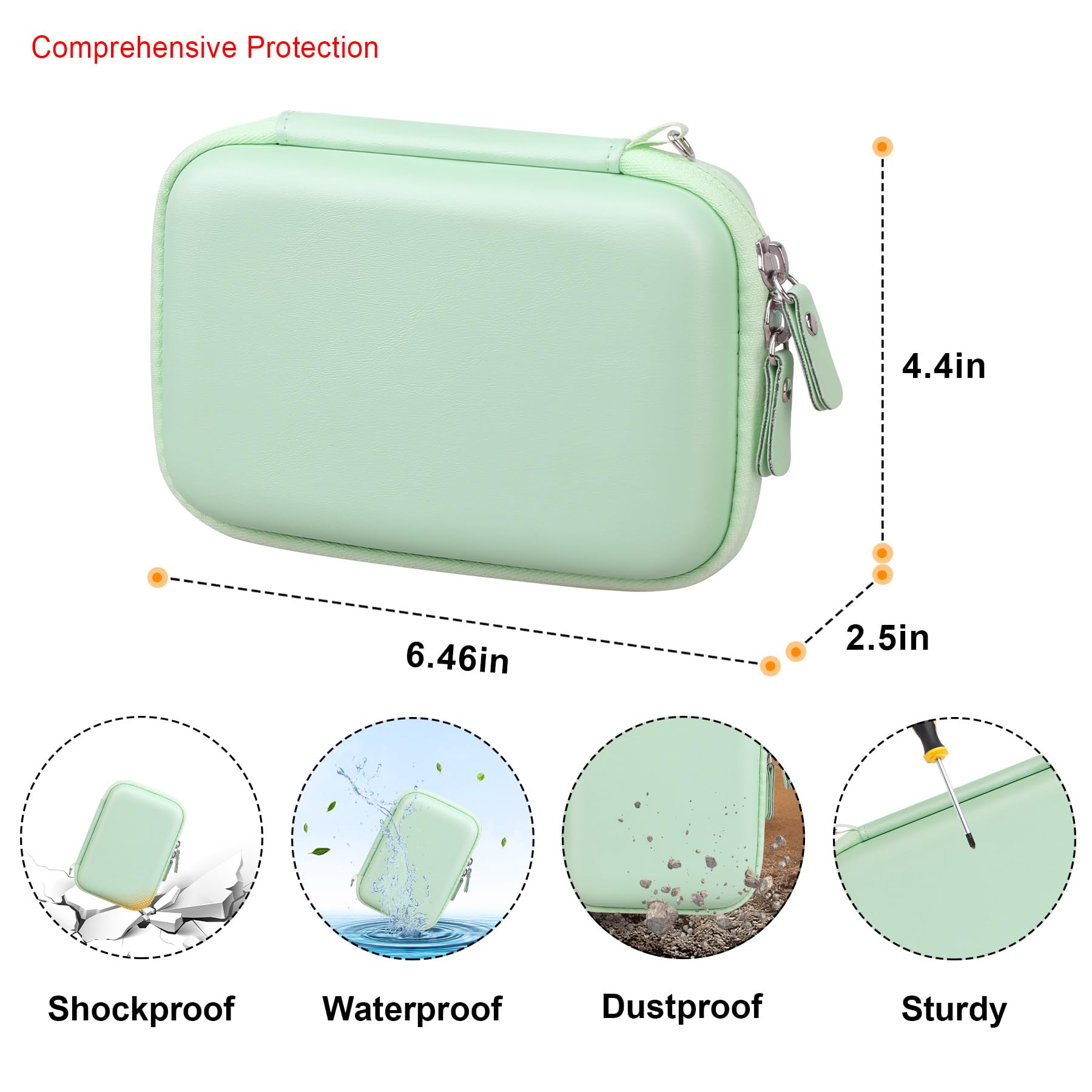Elonbo Carrying Case for Lebt Mini Sticker Pocket Printer - Portable Thermal Label Printer Travel Bag with Mesh Pocket for Label Paper Rolls & Tape (Green) - Perfect for Office, Shipping & Travel Organization