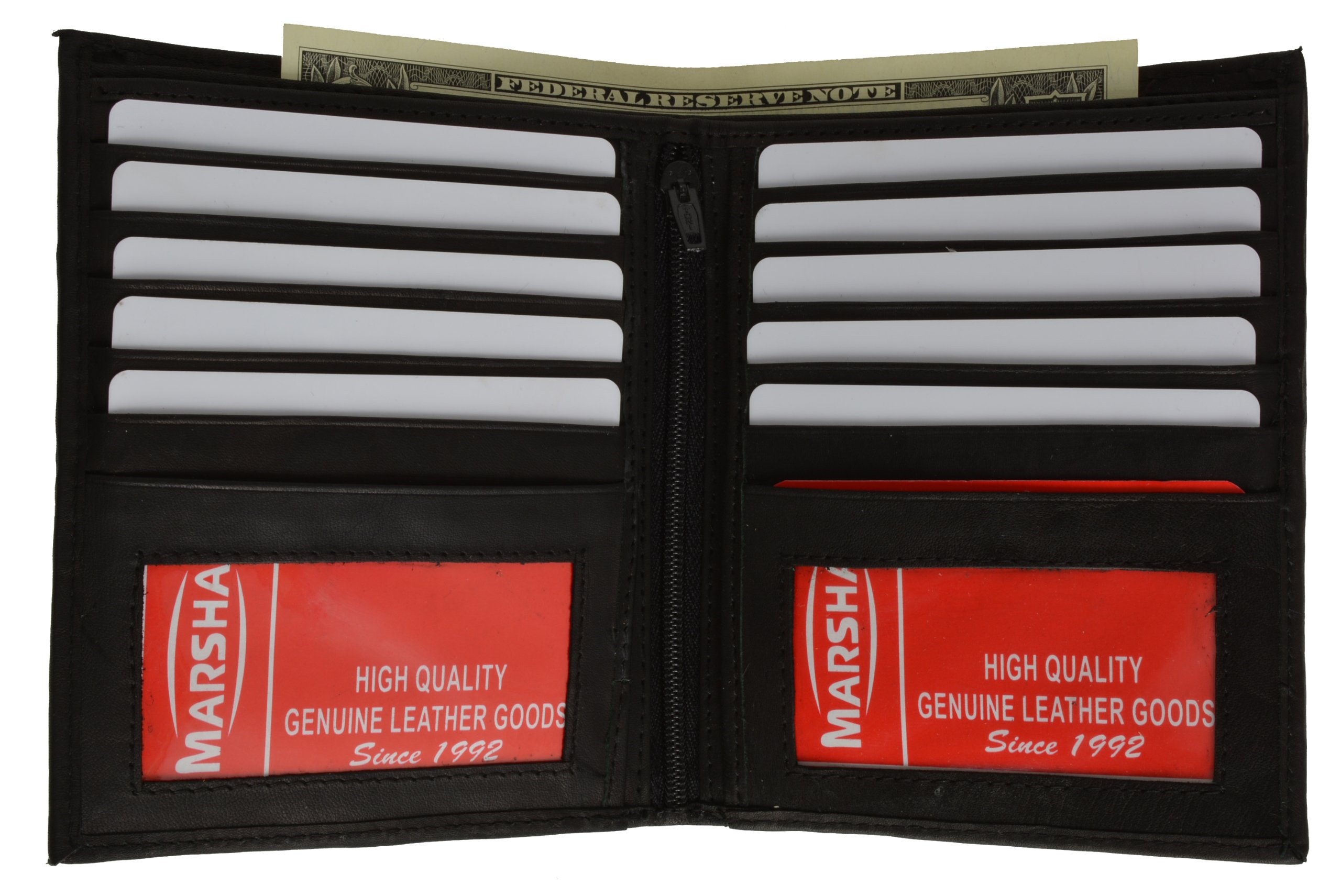 Marshal Men's Genuine Leather Slim Bifold Wallet with 2 Card Windows - Stylish Hipster Design for Euro & Credit Cards (Black) - Perfect for Everyday Use & Travel