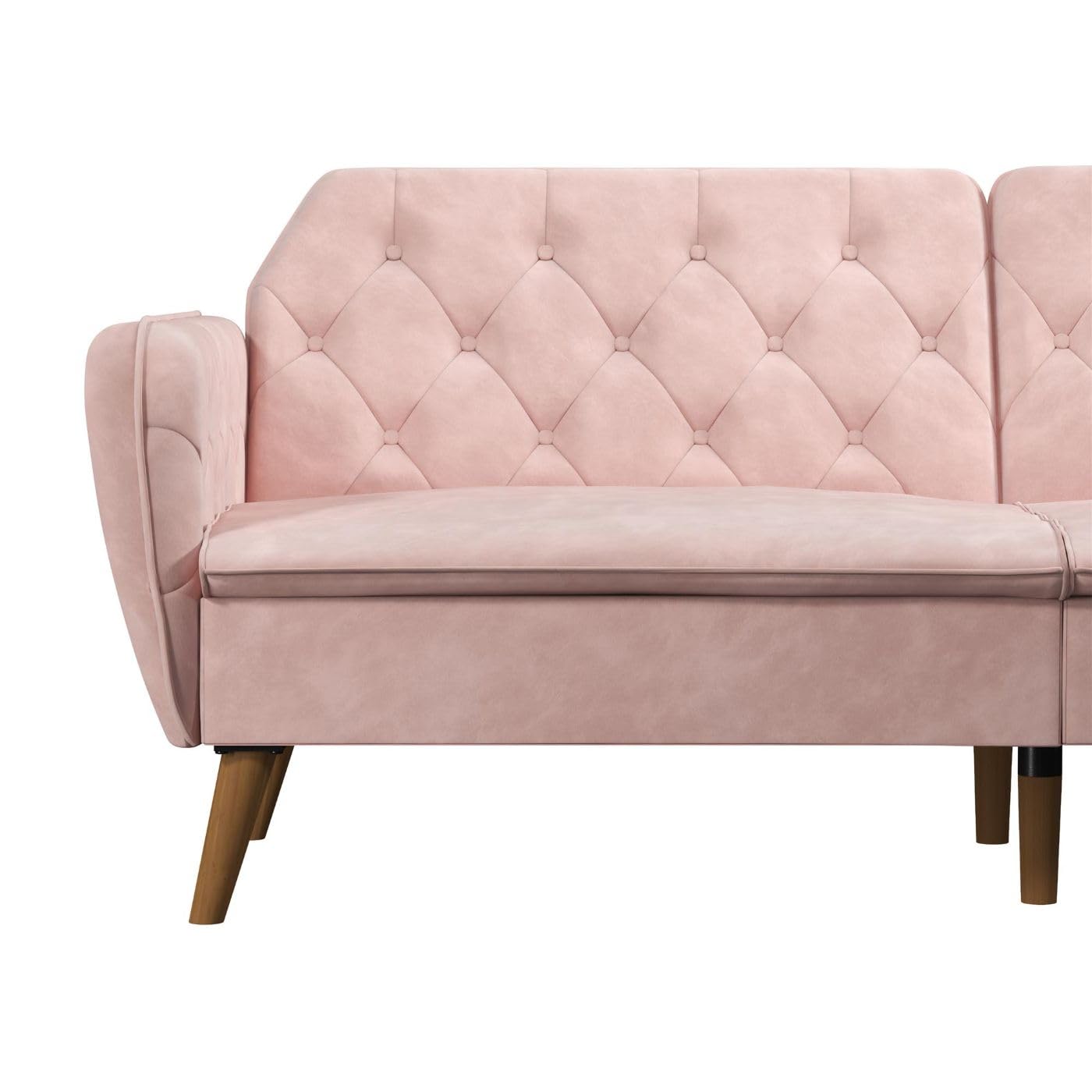 Novogratz Tallulah Convertible Memory Foam Futon Couch - Pink Velvet Sofa Bed for Small Spaces, Guest Room & Dorm | Comfortable Sleeper for Living Room, Apartment & Studio