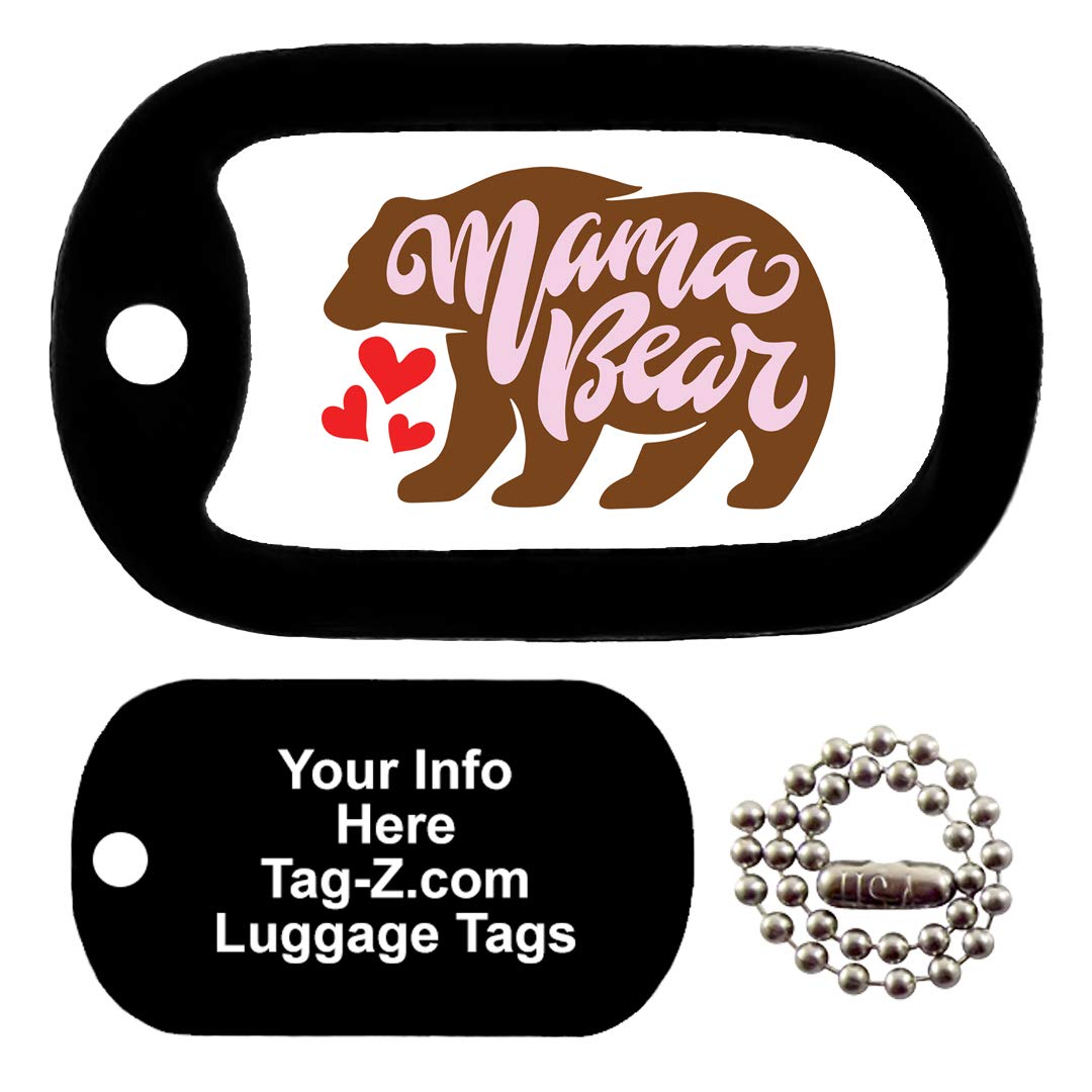 Custom Military Dog Tags - Personalized Luggage Tags for Travel & Identification - Mama Bear Tag-Z Style for Bags, Suitcases & Backpacks