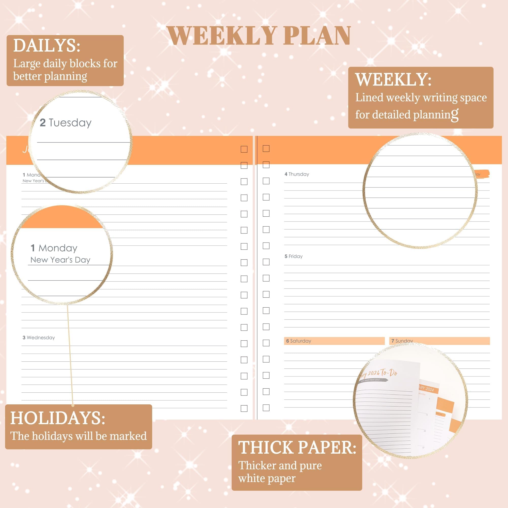 2025 Weekly & Monthly Planner - Spiral Bound Hardcover Calendar (Dec 2024-Dec 2025) - 8.3