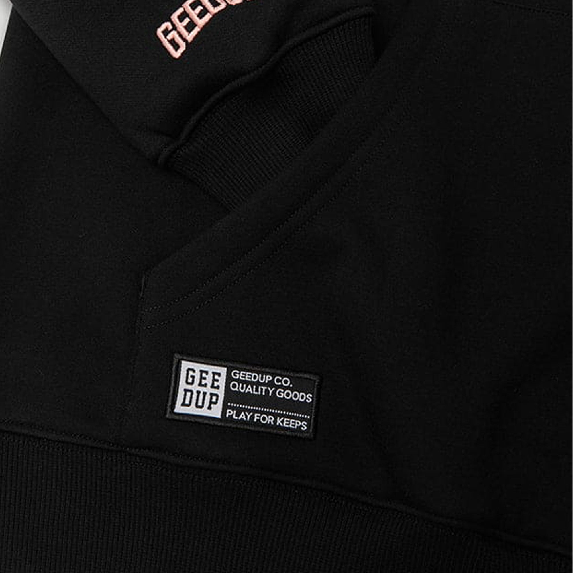 Geedup Handstyle Hoodie - Black & Peach Color Block Pullover for Men & Women | Streetwear Fashion, Casual Wear, Gym & Lounge Outfit (2024 Collection)
