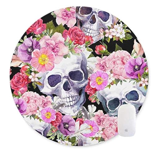 Watercolor Human Skulls Flowers