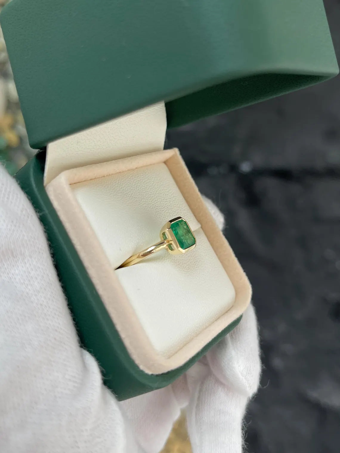 1.15ct Vivid Green Asscher Cut Emerald Solitaire Bezel Set 14K Gold Ring for Engagement, Wedding & Anniversary Gifts - Elegant Jewelry for Women