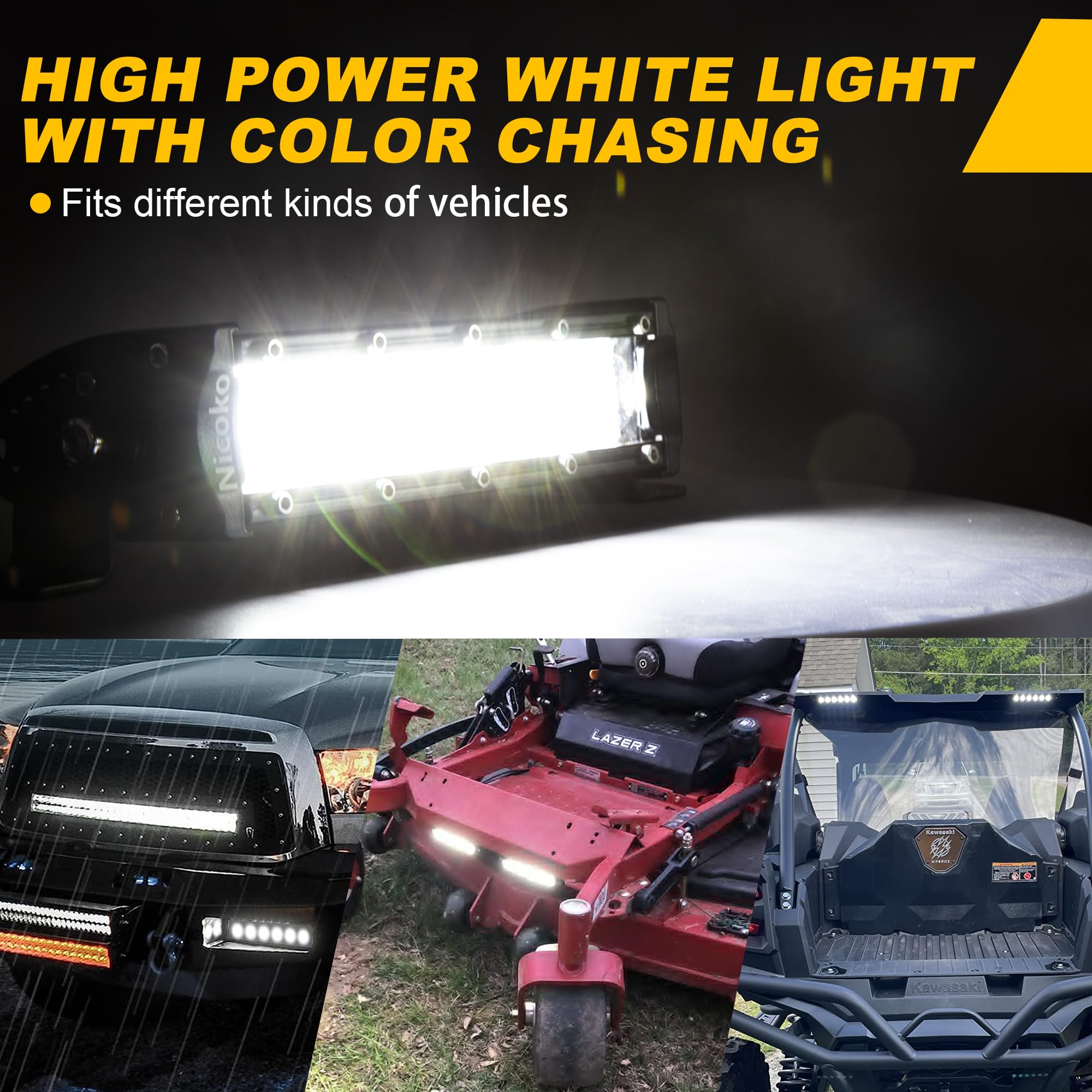 Nicoko 7-Inch Single Row LED Light Bar - Ultra-Thin 30W (5W/LED) Super Bright Color Changing Off-Road Lights with Bluetooth App & Remote Control - Perfect for Trucks, ATVs, UTVs, SUVs (Pack of 2) - Ideal for Night Driving, Off-Road Adventures & Emergency Lighting