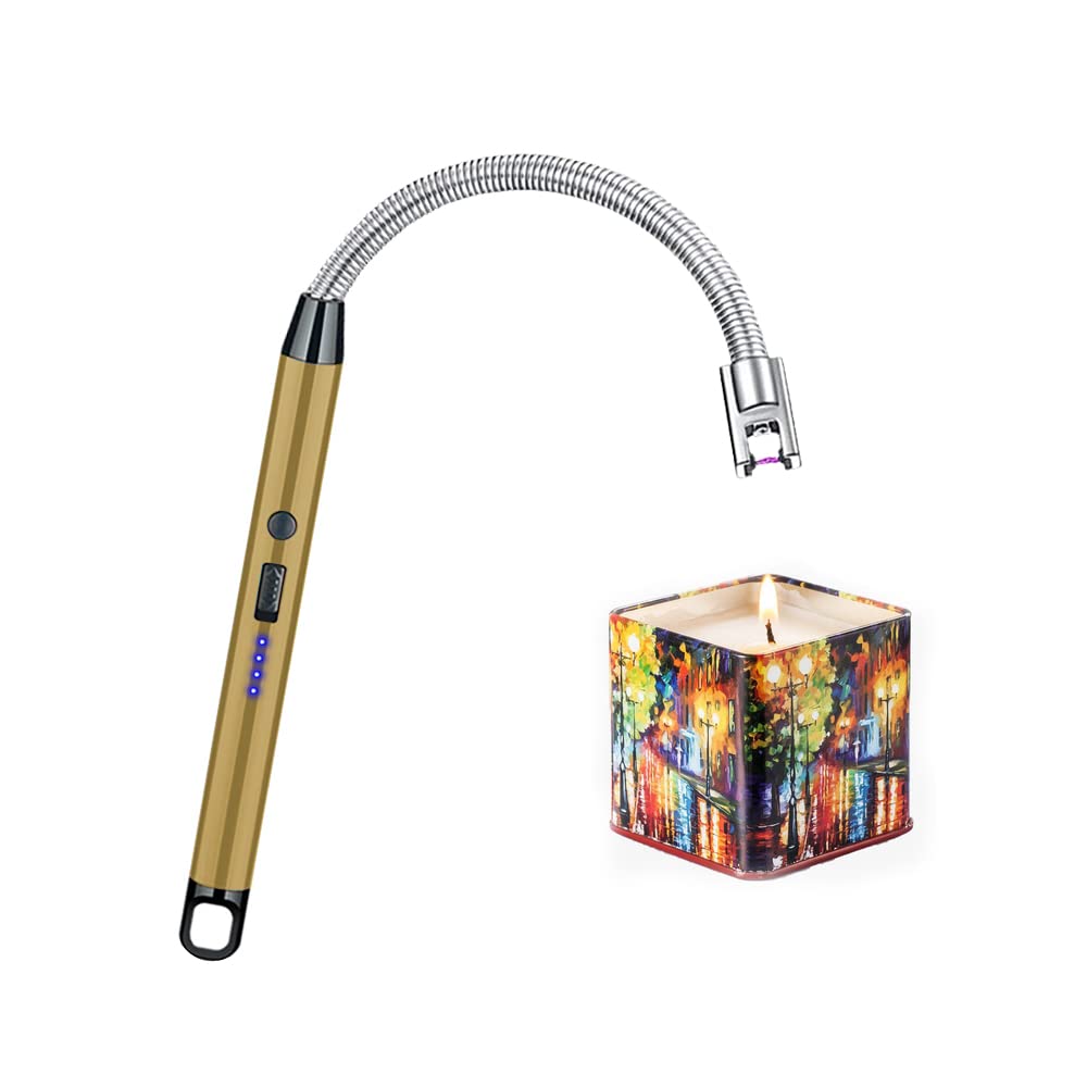 SKRFIRE Electric Lighter - Rechargeable Windproof Plasma Lighter with Hanging Loop for Candles, Cooking, BBQs & Fireworks | Flameless & Safe | Perfect for Camping, Outdoor Adventures & Emergency Use (Gold)