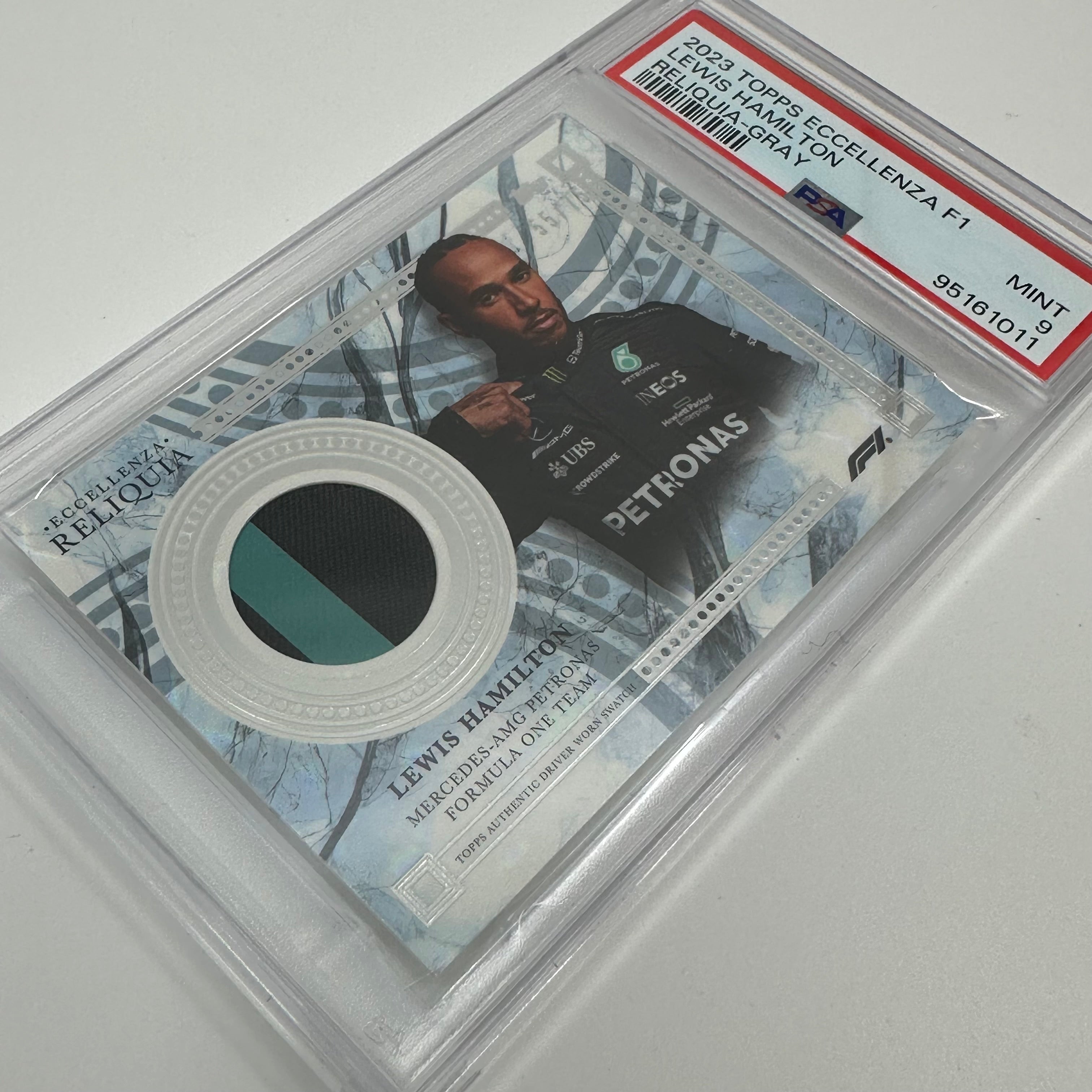 2023 Topps Eccellenza Reliquia PSA 9 Lewis Hamilton Grey 55/75 - Perfect for F1 Collectors & Sports Memorabilia Enthusiasts