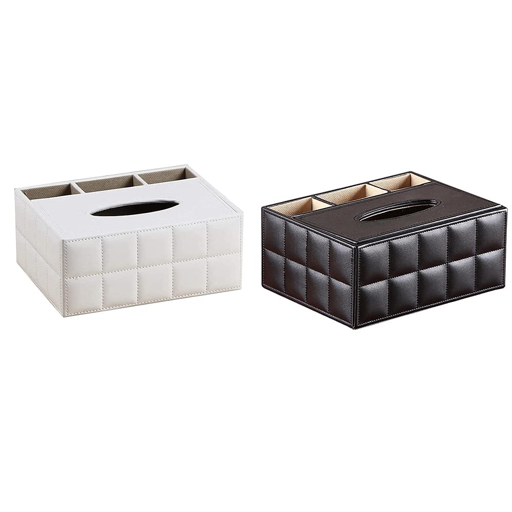 Premium PU Leather Storage Box with Tissue Holder - White Desktop Organizer for Home & Office | Desk Accessories, Napkin Dispenser, Stationery Tidy Bins - Perfect for Workspace, Living Room & Bedroom Organization