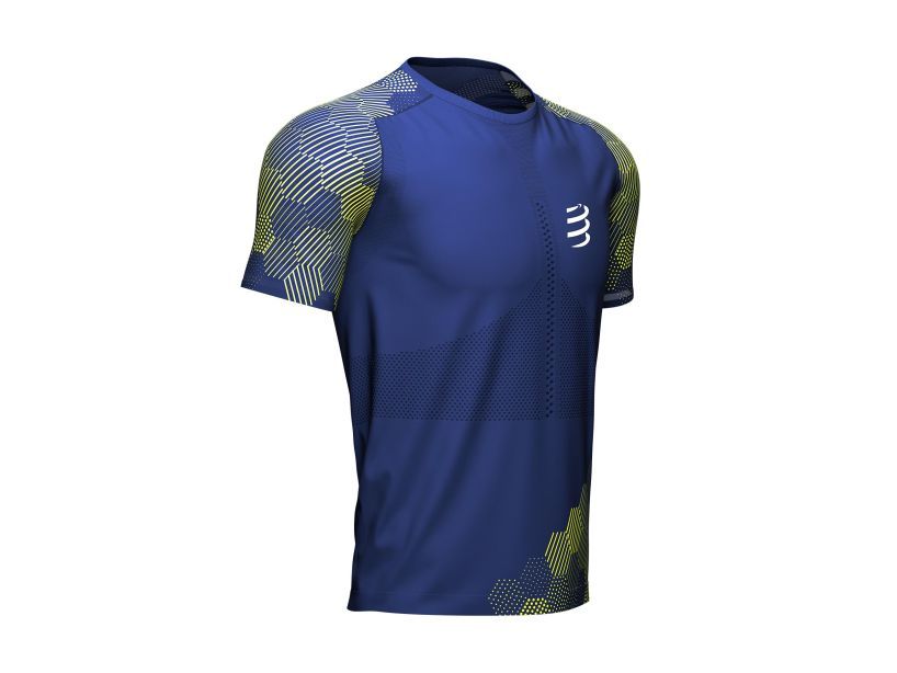 Compressport Men's Running Short Sleeve T-Shirt - Navy & Pink Performance Shirt for Marathon & Triathlon Training - AM00128B_538 | Ideal for Road Racing, Gym Workouts & Outdoor Sports