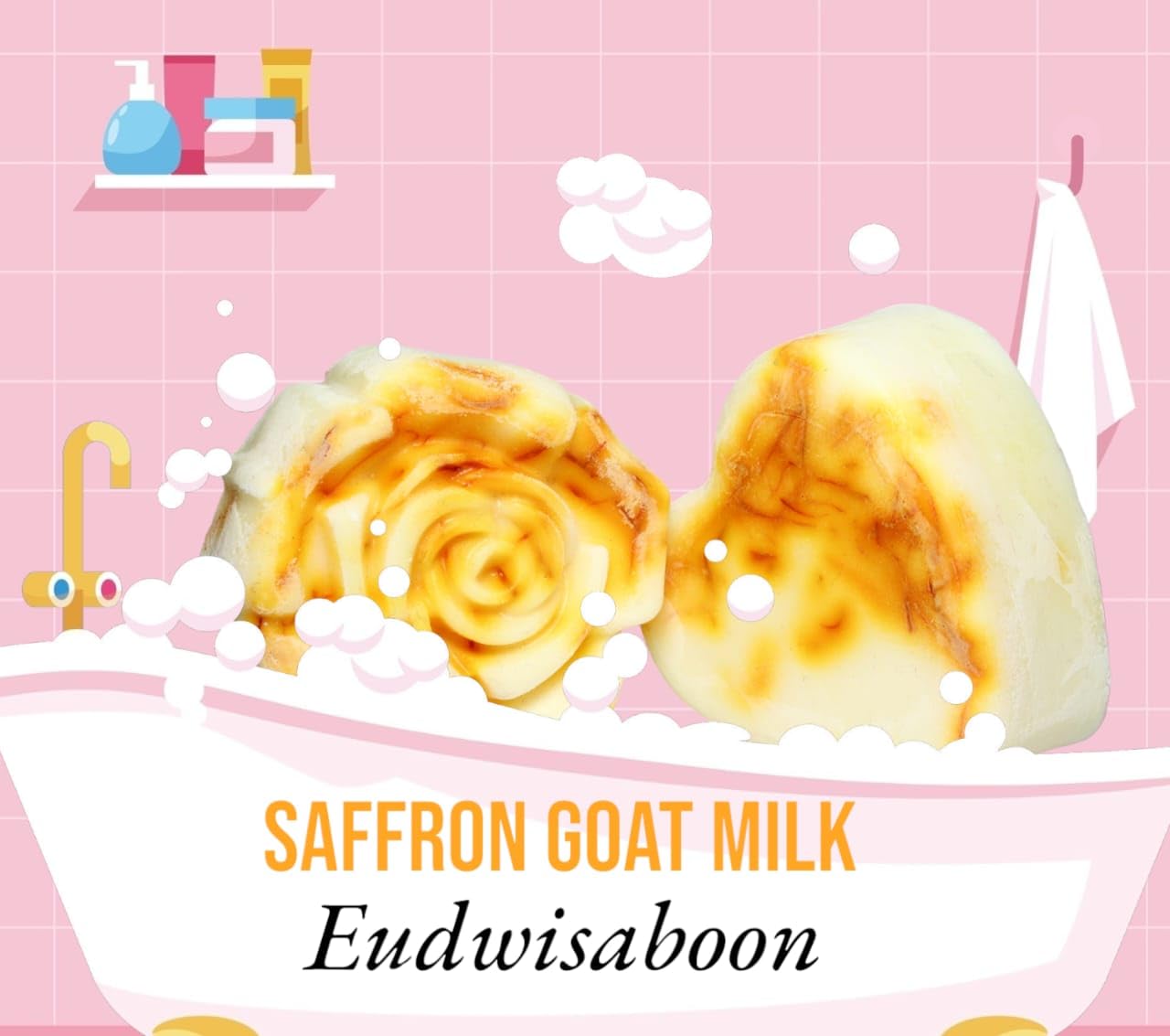 EUDWI Saffron Goat Milk Beauty Soap Bar - Natural Skin Brightening & Nourishing with Saffron Extract & Goat Milk | Gentle Cleansing for Dry, Sensitive Skin - Perfect for Daily Face & Body Care Routine