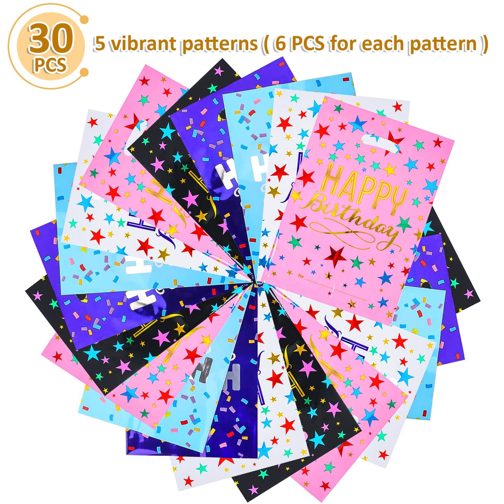 30 Pcs Colorful Party Favor Bags for Kids Birthday - 6.7x9.7 Inch Goodie Gift Bags for Girls & Boys Birthday Party, Baby Shower, Halloween & Christmas Celebrations
