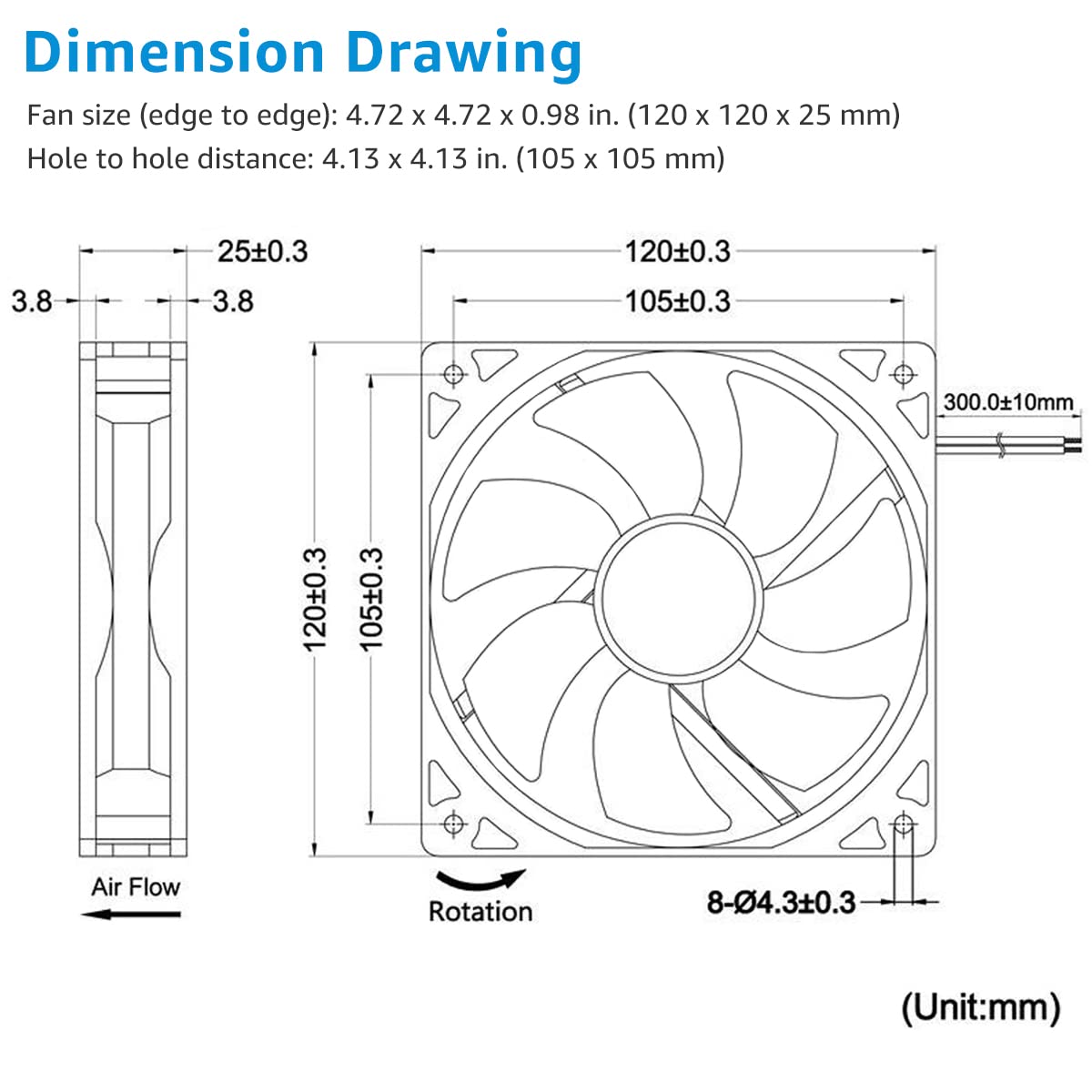 GDSTIME 120mm x 25mm 5V DC Brushless Cooling Fan - 1500 RPM High Speed, Ultra Quiet for PC Case, CPU Cooler, Gaming Rig, Server & Electronics Cooling