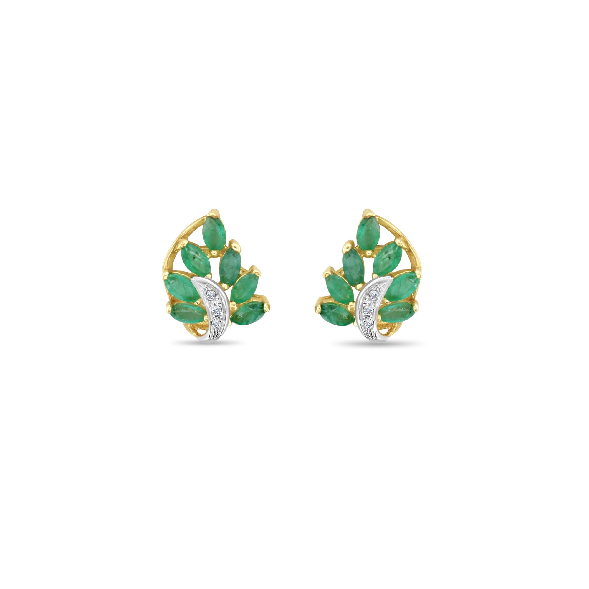 Marquise Emerald Leaf Style Stud Earrings with Diamond Pave Accent - Elegant Dangle Earrings for Women, Perfect for Weddings, Parties & Special Occasions