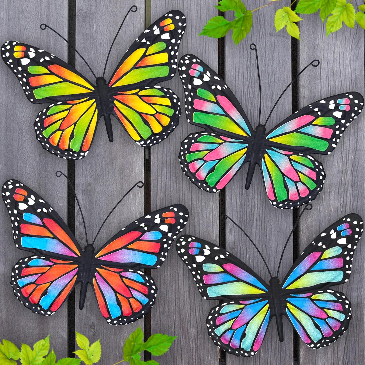Metal Butterfly Outdoor Wall Decor - 4 Pack Hanging Sculptures for Garden, Patio, Fence & Yard - Weatherproof Indoor/Outside Decoration for Home, Wedding & Party Decor