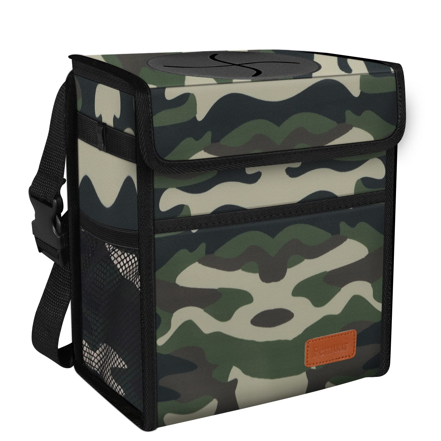 **Leak-Proof Car Trash Can with Lid - Waterproof Hanging Garbage Bag for SUV & Front Seat - Collapsible, Portable & Multipurpose with Storage Mesh Pocket - Ideal for Road Trips, Commuting & Travel (Camouflage)**