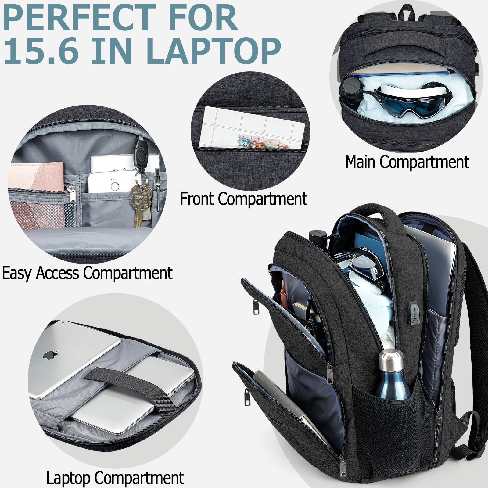**BIKROD Water Resistant Anti-Theft Backpack for Men & Women - TSA Approved Travel Laptop Backpack with USB Charging Port, Fits 15.6 Inch Laptop - Durable School & Business Backpack for Commuters, Students & Professionals (Black)**    *Perfect for travel, work, school, and daily commutes - stylish and functional for all occasions!*