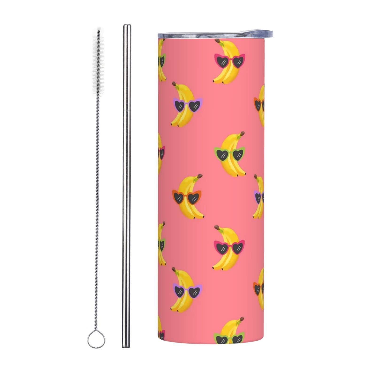 Funny Banana-Shaped Stainless Steel Sippy Cup 20oz - Spill Proof Kids Water Bottle with Lid, Straw & Cleaning Brush - Ideal for Home, School, Travel & Outdoor Activities