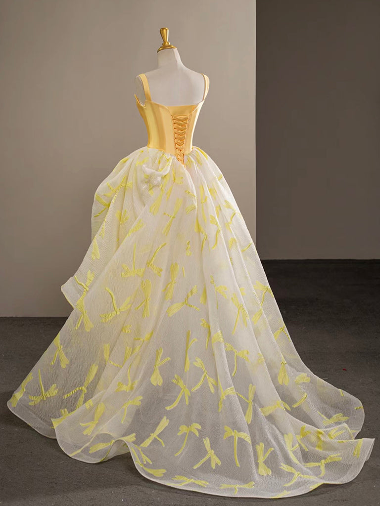 Elegant A-Line Satin Tulle Yellow Long Prom Dress | Formal Graduation Gown for Women | Perfect for Prom Night, Homecoming & Special Occasions