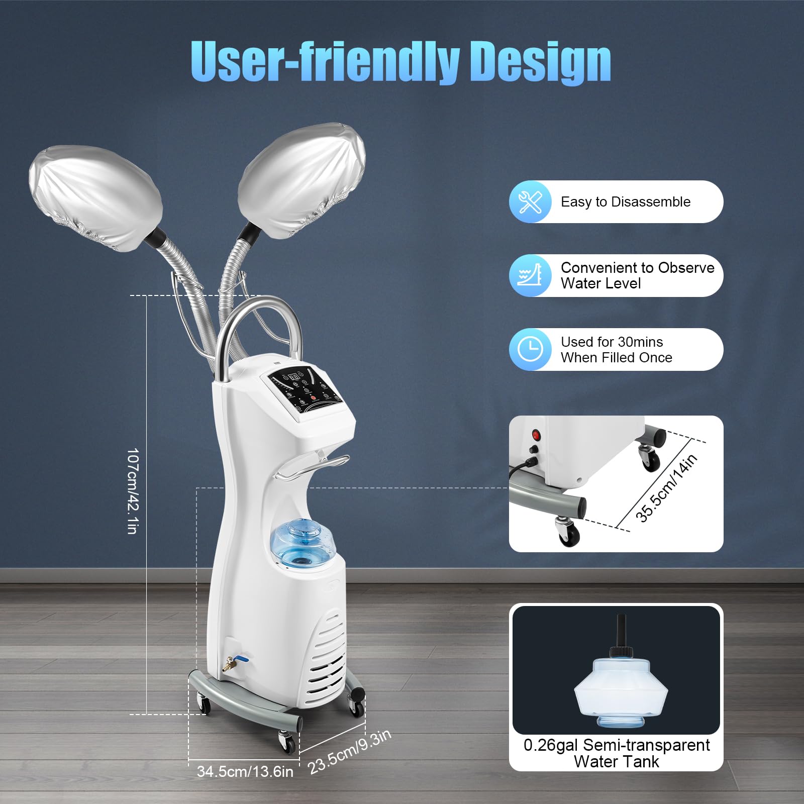 7 in 1 Professional Hair Steamer Dryer with Orbiting Rollerball & Rolling Base - 110V Hooded Hair Treatment Machine for Perming, Coloring & Styling | Salon & Home Use for Deep Conditioning & Hair Care