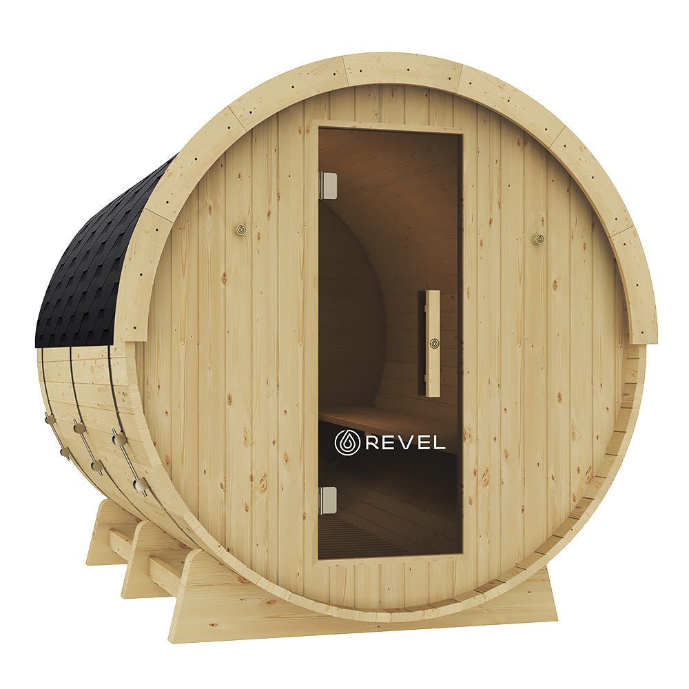 Revel Recovery Eden 8-Person Traditional Barrel Sauna - Premium Outdoor Wooden Sauna for Home Relaxation & Detox - Perfect for Backyards, Spas & Wellness Retreats