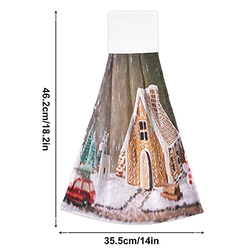 Christmas Gingerbread House Kitchen Hand Towels - 2PCS Soft Super Absorbent Dish Towels with Hanging Loop for Kitchen, Bathroom, Guest Room & Hotel Use - Perfect Holiday Decor & Practical Cleaning Towel Set