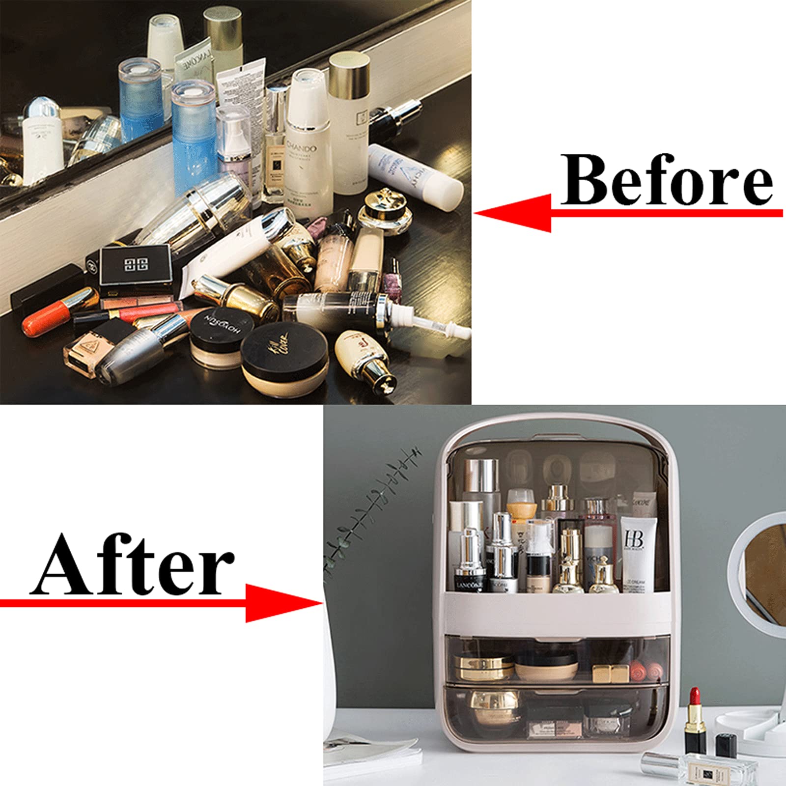 Large Dustproof Makeup Organizer Drawer - Portable Cosmetic Storage Case with Waterproof Design | Perfect for Vanity, Travel, and Skincare Organization