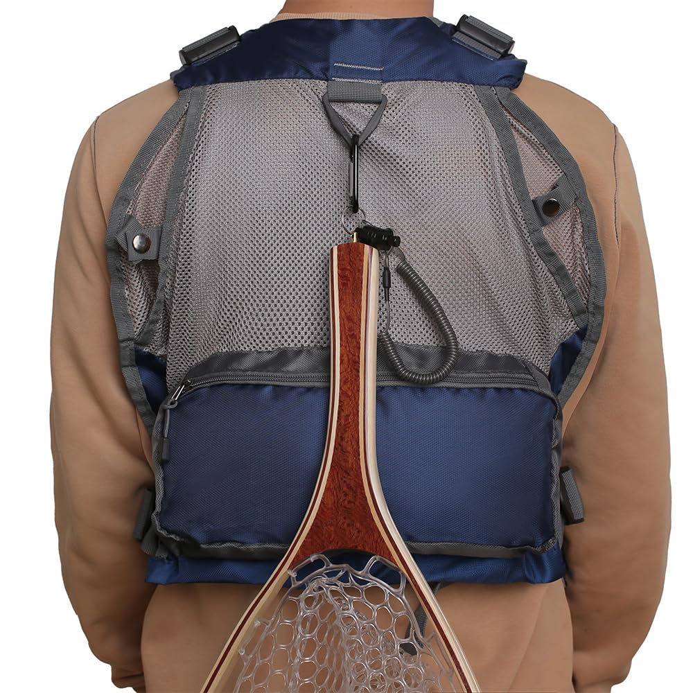 Raprance Fishing Vest for Men & Women - Lightweight Fly Bass Fishing Vest with Backpack, Adjustable & Breathable (Blue, FV01) - Perfect for Outdoor Fishing, Hiking & Camping