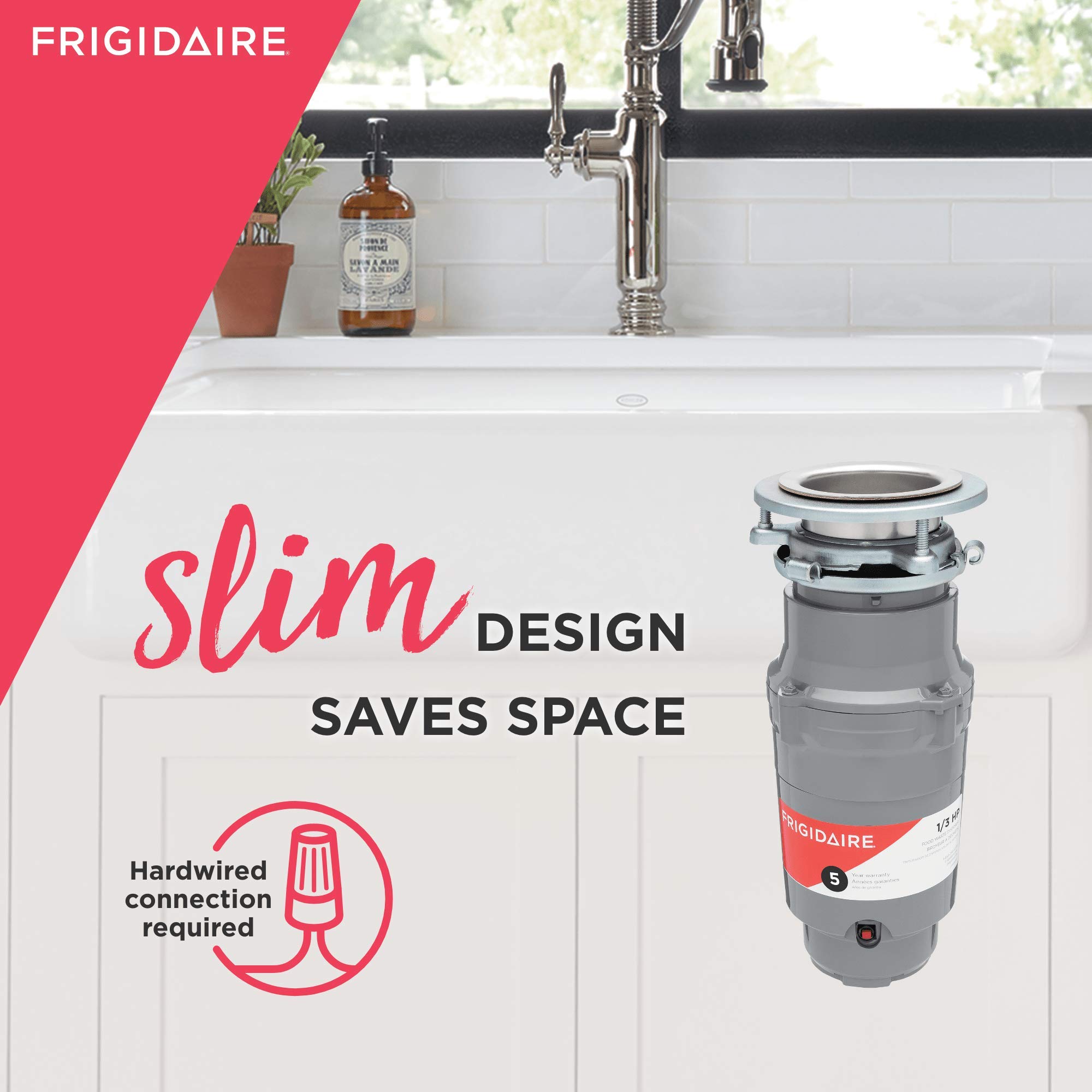 Frigidaire FF03DISPD1 1/3 HP Direct Wire Garbage Disposal for Kitchen Sinks - Powerful Food Waste Disposer for Home & Restaurant Use