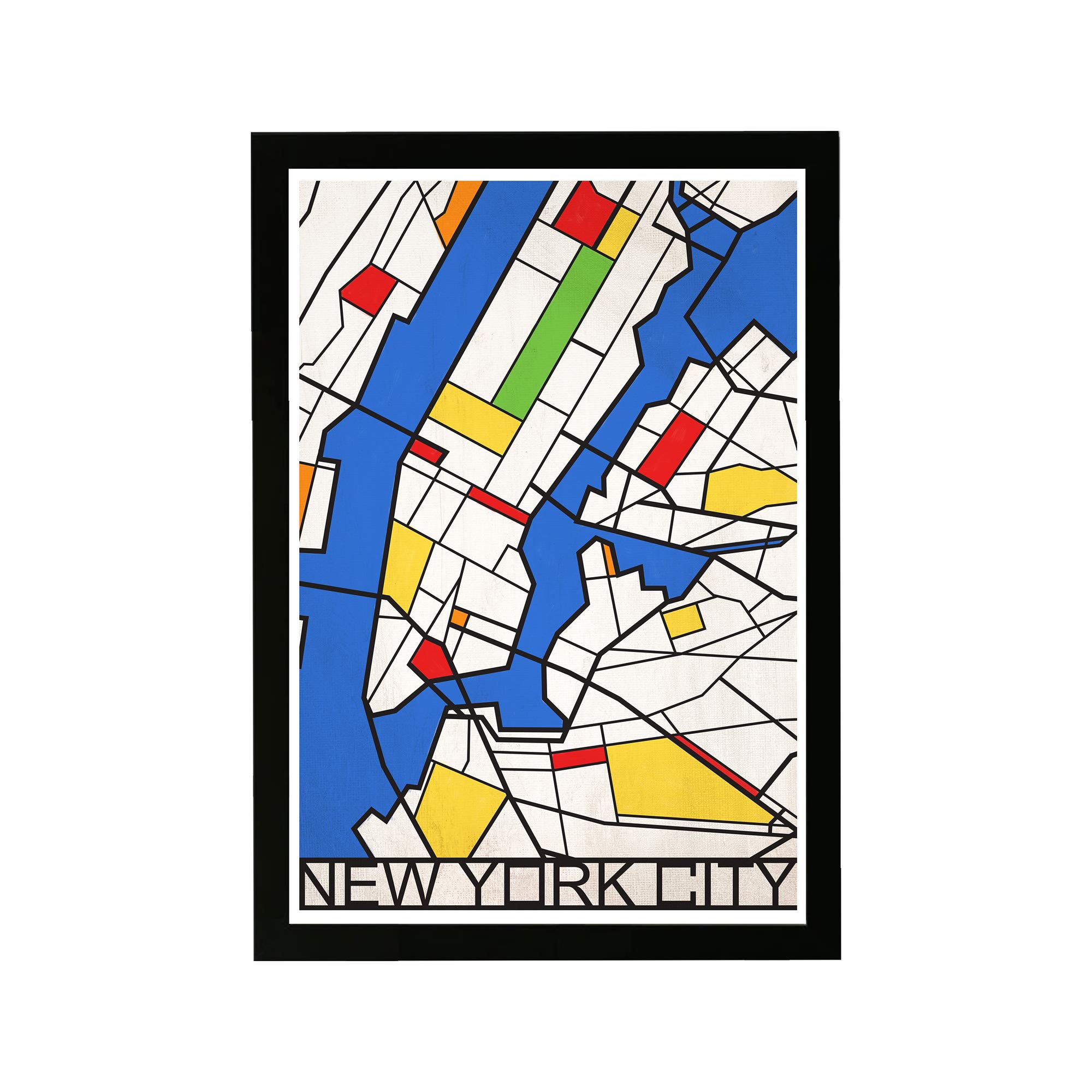 Wynwood Studio Framed New York City Map Wall Art - 13x19 Inch Blue & White Solid Color Print - Home Decor, Office, Living Room, Bedroom Wall Décor