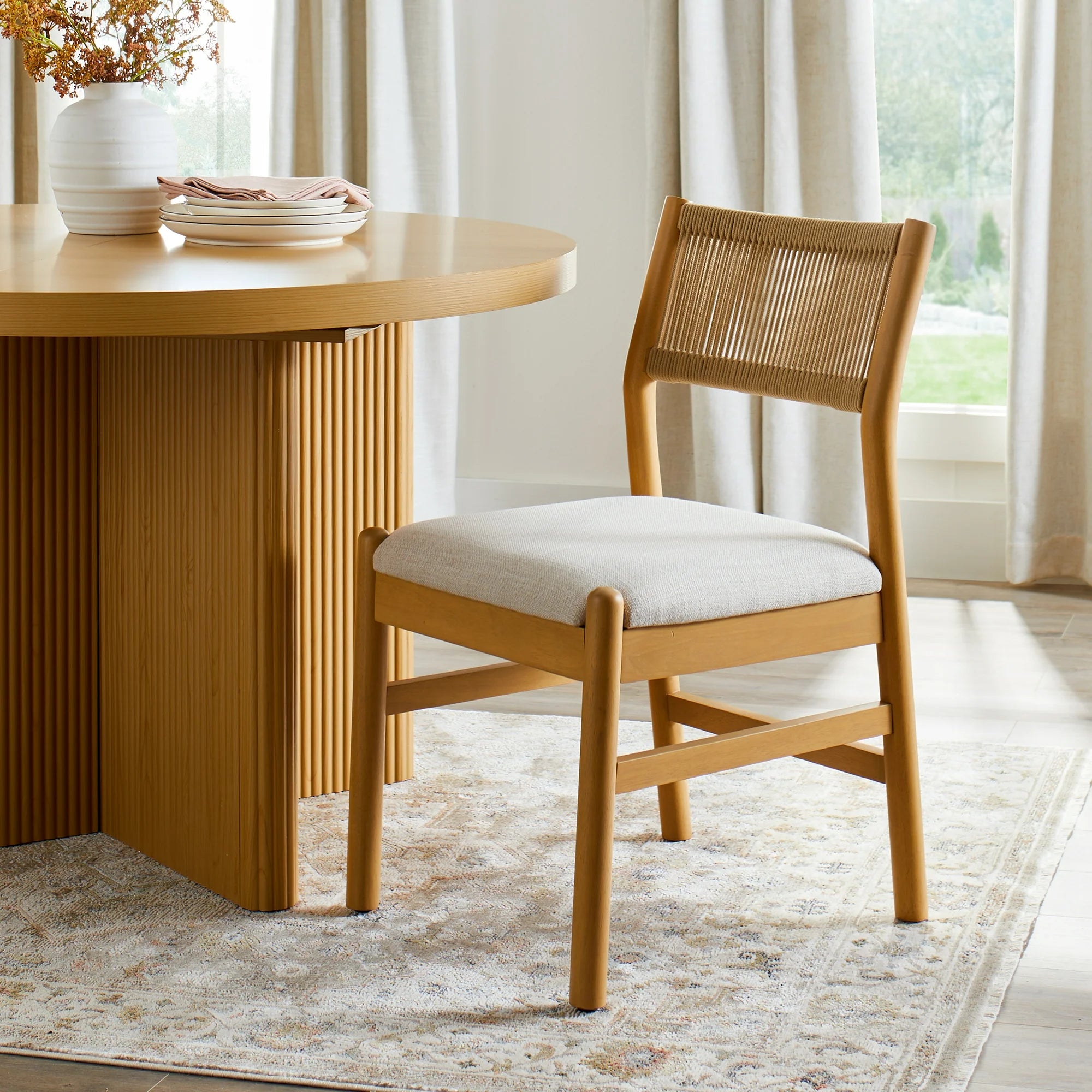 Better Homes & Gardens Lillian Fluted Dining Chairs 2 Pack, Pine and Cream - Modern Farmhouse Kitchen & Dining Room Furniture Set for Home Decor