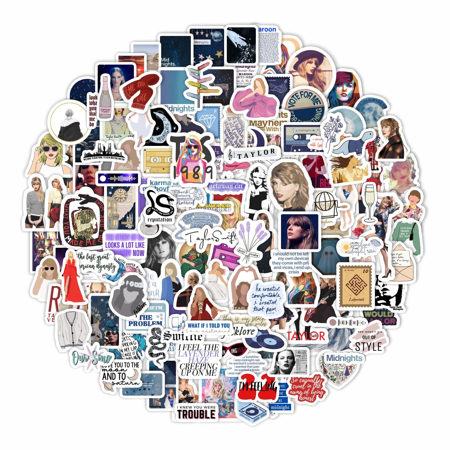 BulbaCraft 151Pcs Waterproof Pop Country Folk Singer Stickers - Taylor Swift Midnights Album Collection for Laptops, Water Bottles & DIY Crafts | Perfect for Swiftie Gifts, Teen Merch, Party Decorations & Fan Collections